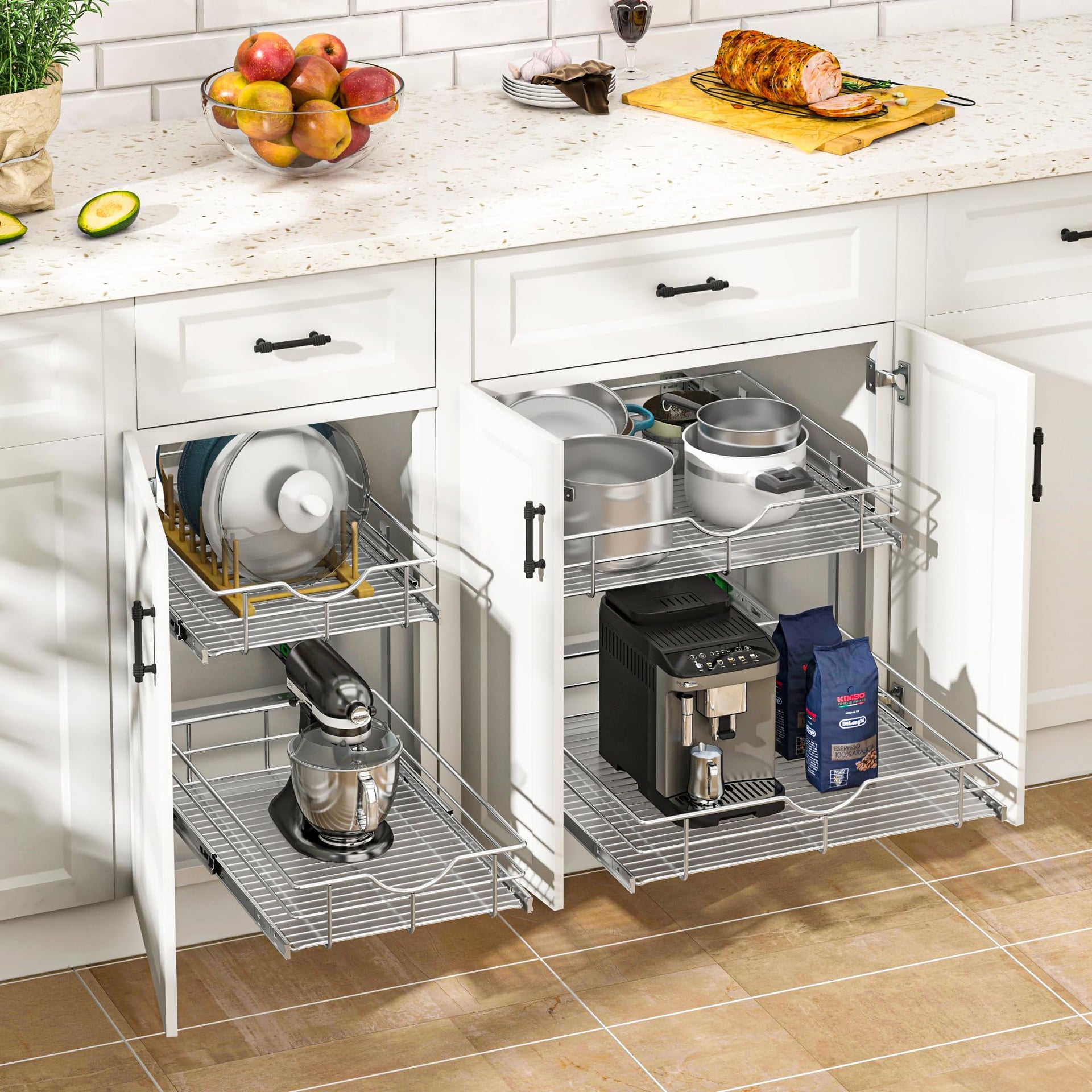 2 Tier Kitchen Cabinet Pullout Shelf and Drawer Organizer