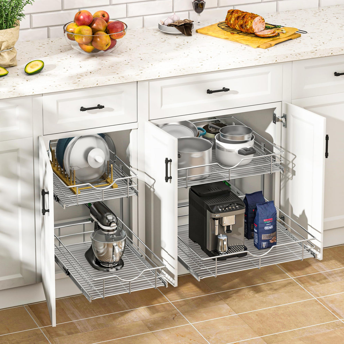 2 Tier Kitchen Cabinet Pullout Shelf and Drawer Organizer