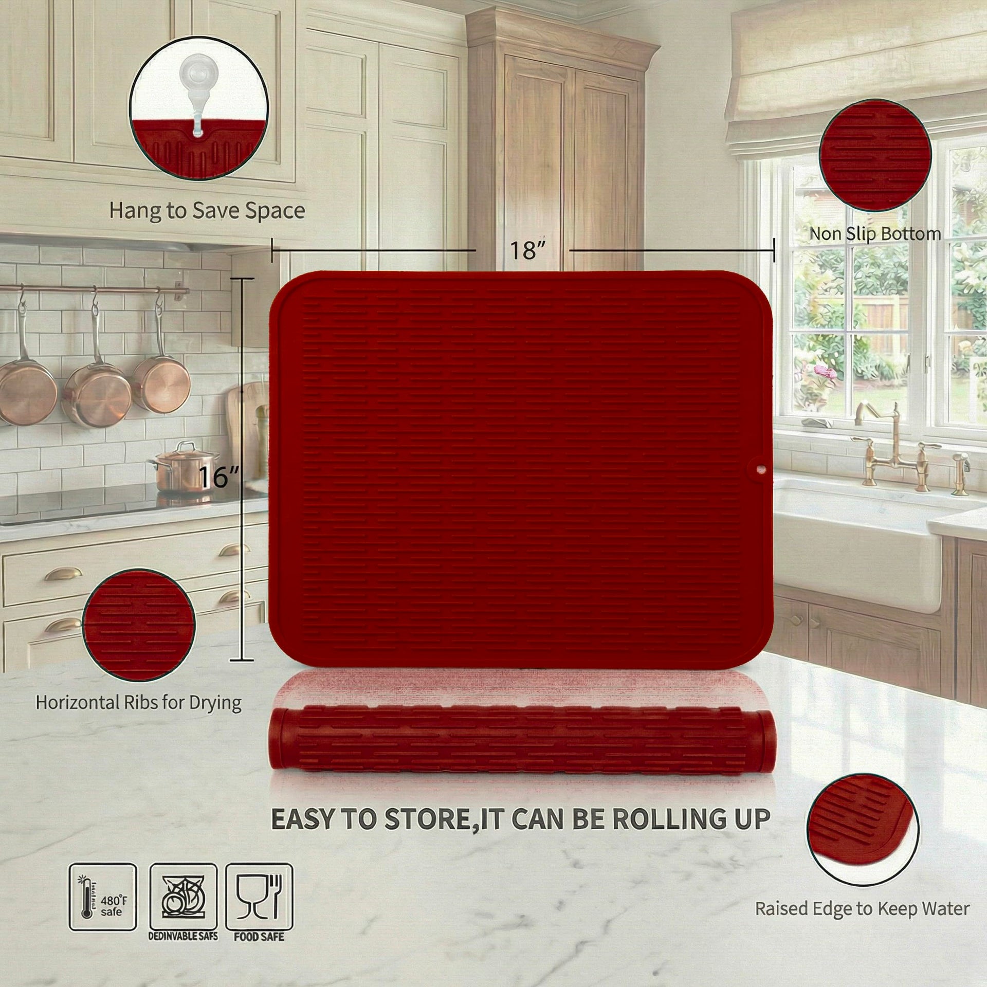 Silicone Dish Drying Mat for Multiple Usage