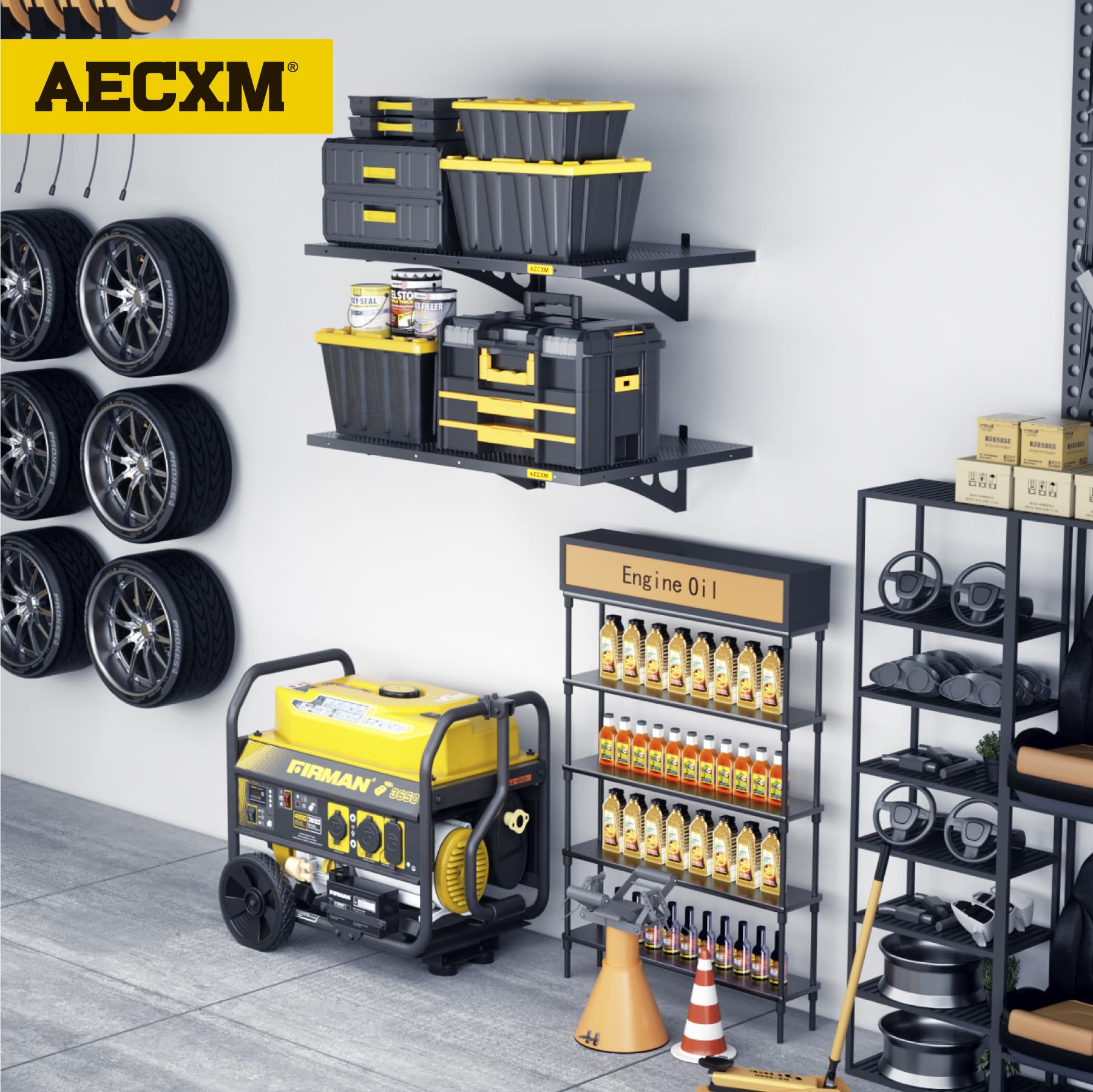2 Pack 2x3ft Adjustable Garage Wall Shelving 560lbs Load Capacity Heavy Duty Wall Mounted Storage Shelf Metal Floating Shelves for Garage (2 Count)