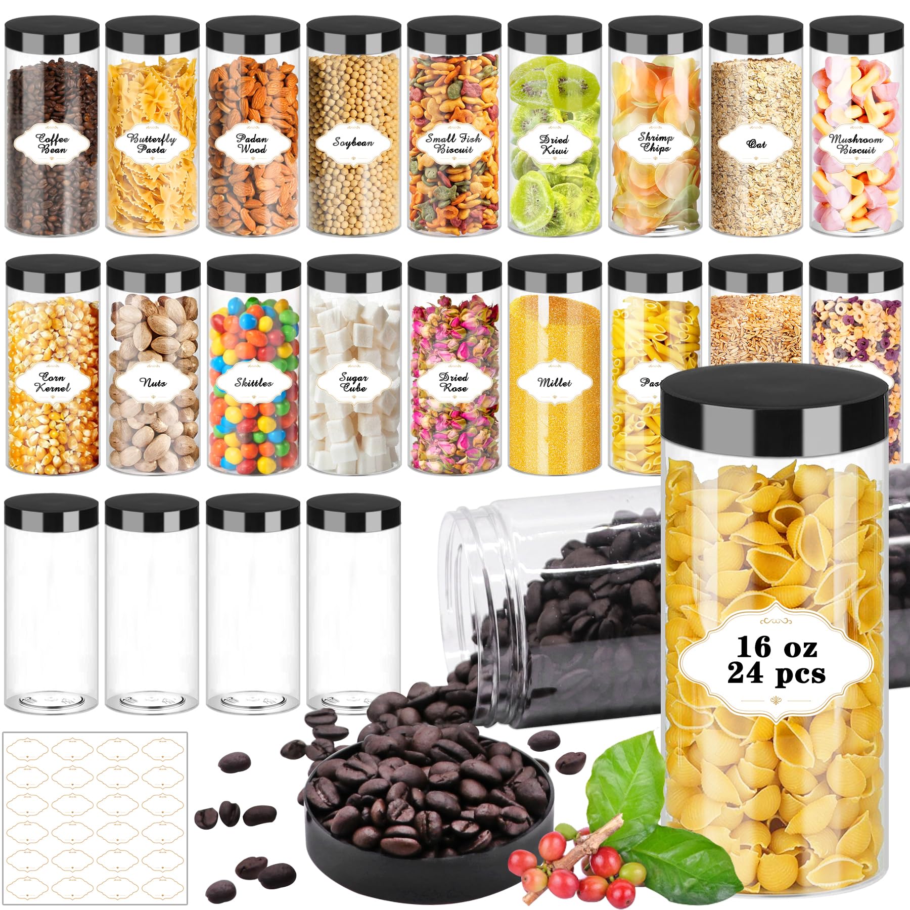 16 OZ Plastic Jars with Lids (24 Count)