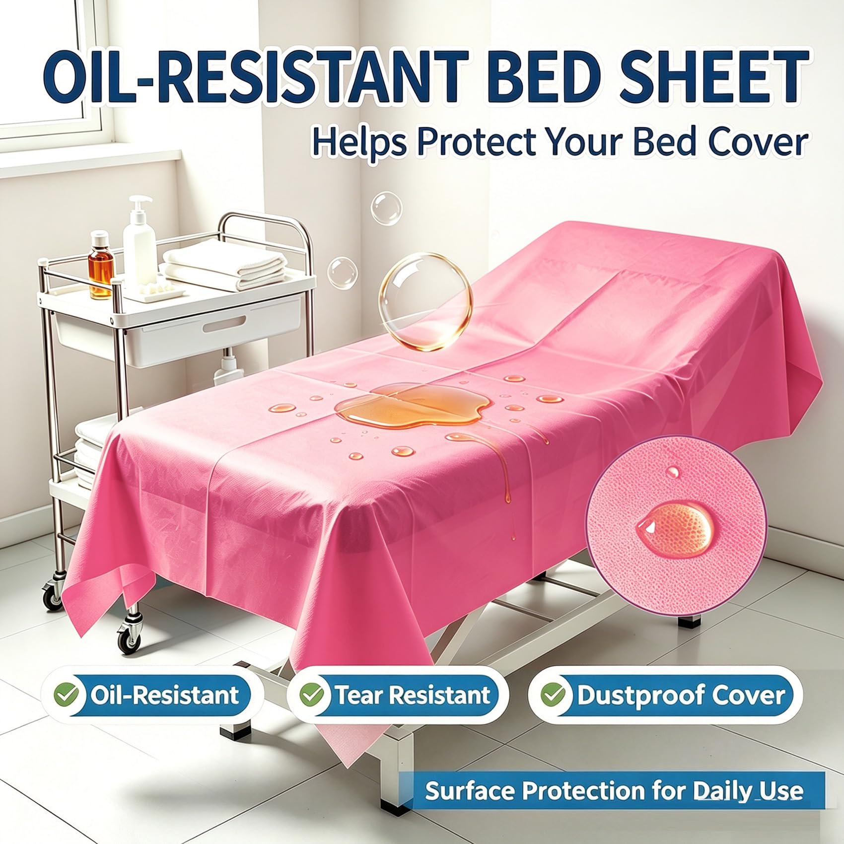 100PCS Massage Table Sheets Disposable Spa Bed Cover 75x31 Waterproof Pink (100 Count)