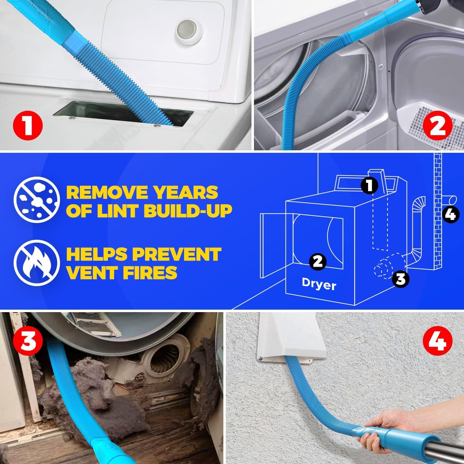 30FT Dryer Vent Cleaner Kit 15Pcs