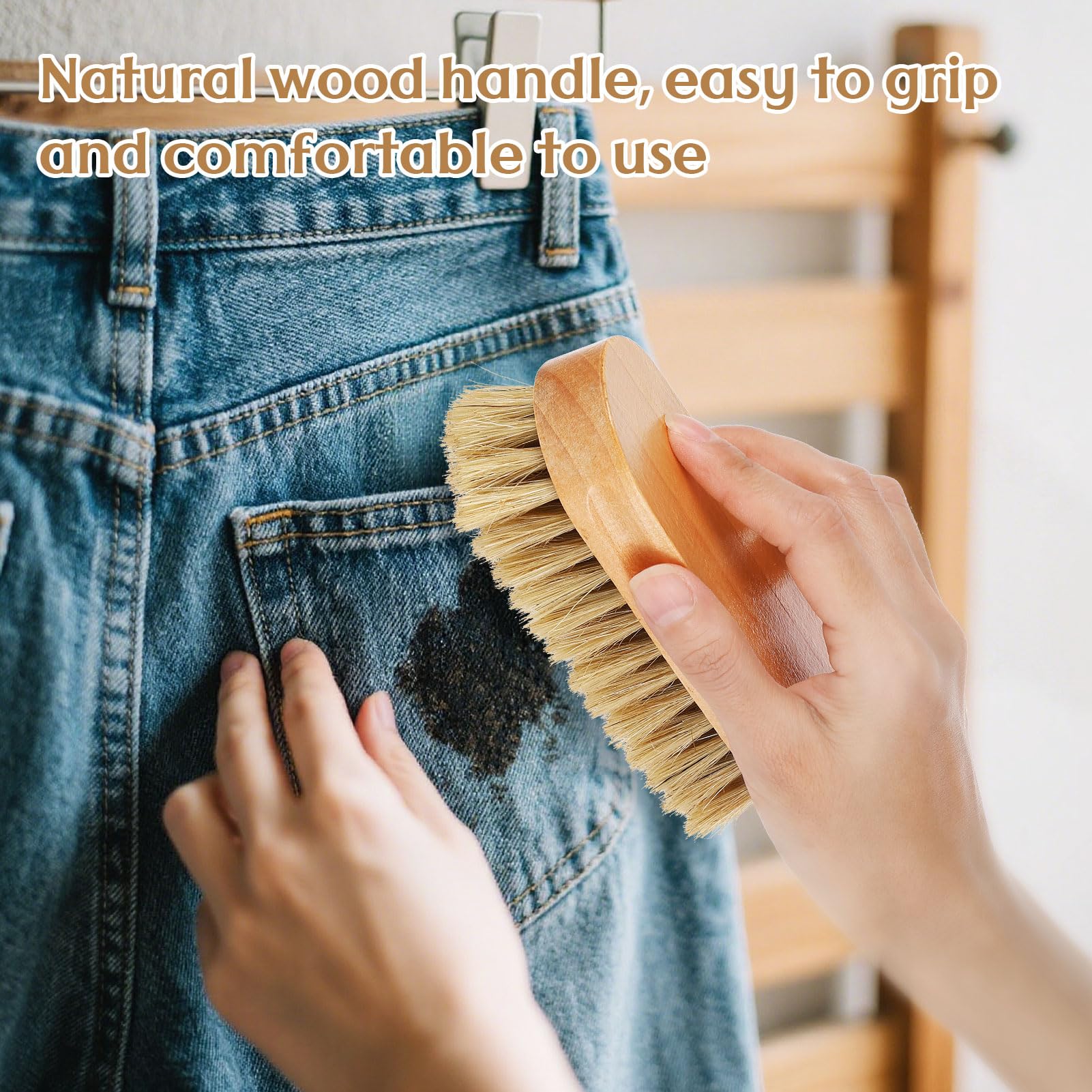 3 Pcs Wood Laundry Stain Brush Stain Remover Brushes with Boar Bristle Small Stain Brush for Clothes for Scrubbing Stains from Furniture Fabric Leather (3 Count)