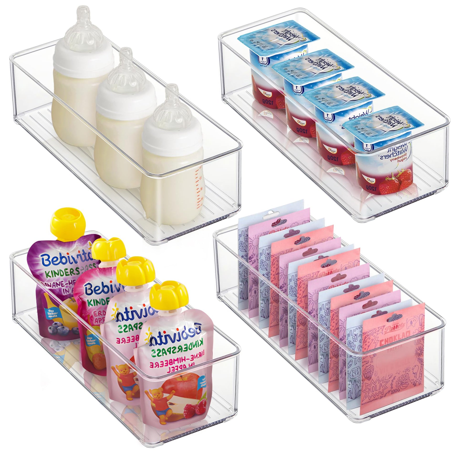4 PACK Freezer Organizer Bins Clear Stackable Storage Bins for Fridge Organization and Storage (4 Count)