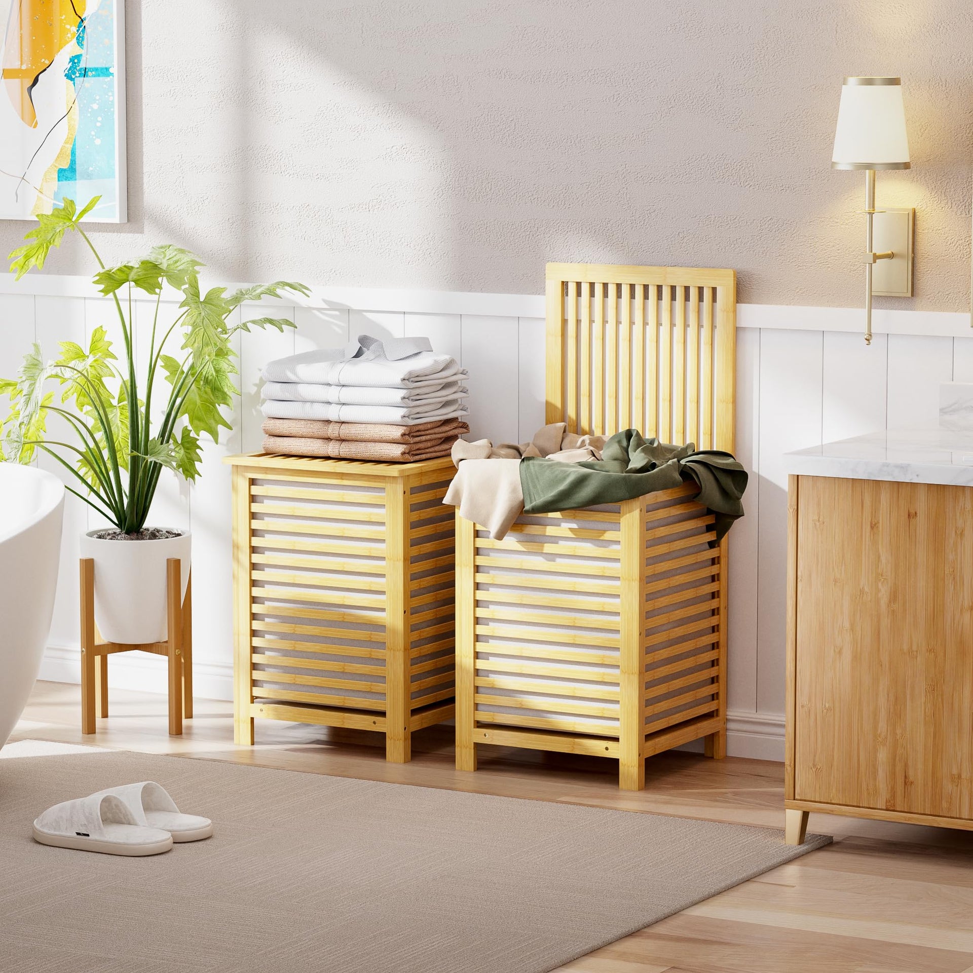 Double Laundry Hamper with Lid