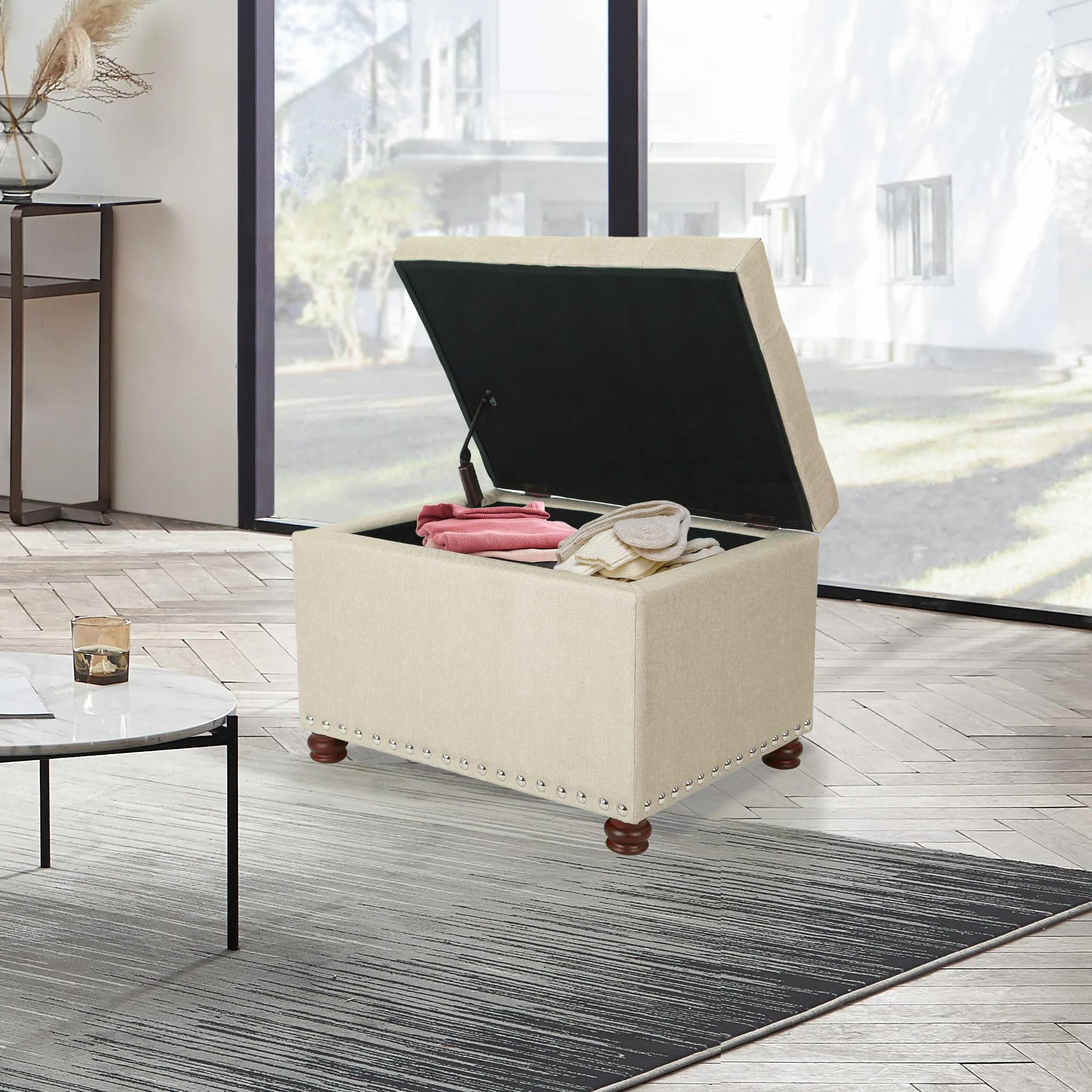 Storage Ottoman Bench Rectangular Fabric Organization Tufted Footrest for Living Room Bedroom
