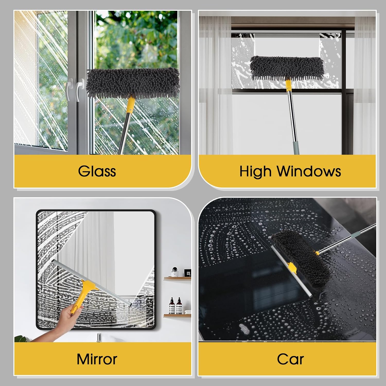 81" Long Handle Window Cleaner Tool Squeegee with Extension Pole, 2 in 1 Large Surface Window Cleaning Kit, Professional Window Washing Kit for High Windows Glass Car Mirror Solar Panel - ModHome Supplies