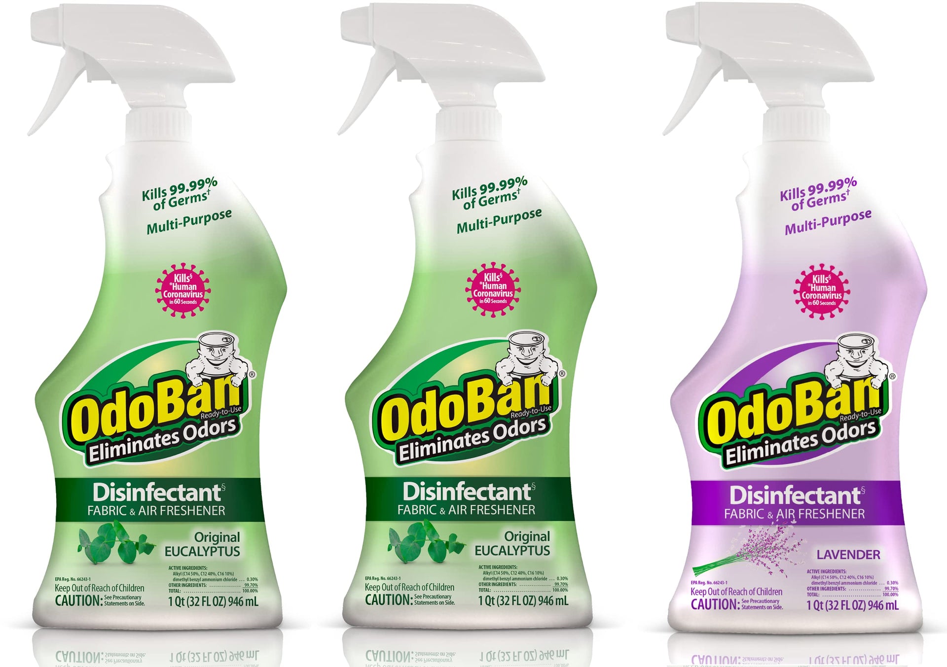 Ready-to-Use Disinfectant and Odor Eliminator, Set of 3 Spray Bottles, Made in the USA, Original Eucalyptus and Lavender Scents, 32 Ounces Each (96 Fl Oz)