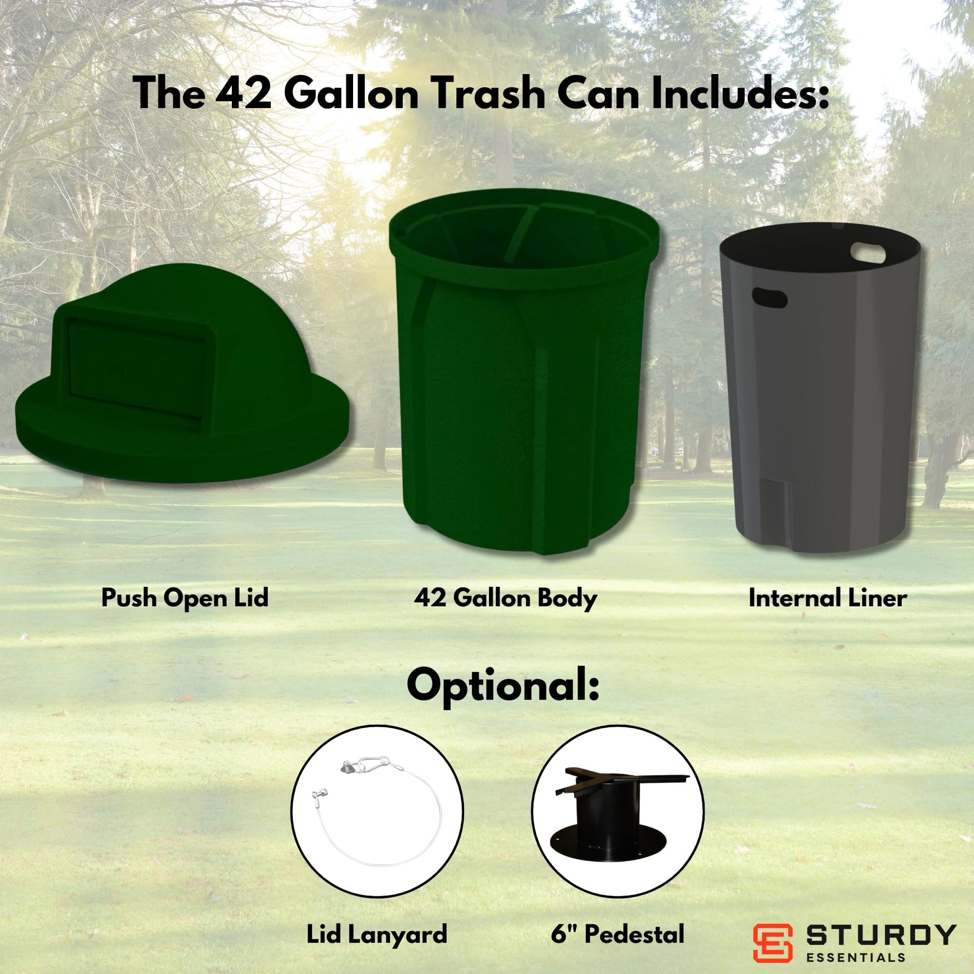 Campus Collection 42 Gallon Plastic Commercial Garbage Can with Push Lid