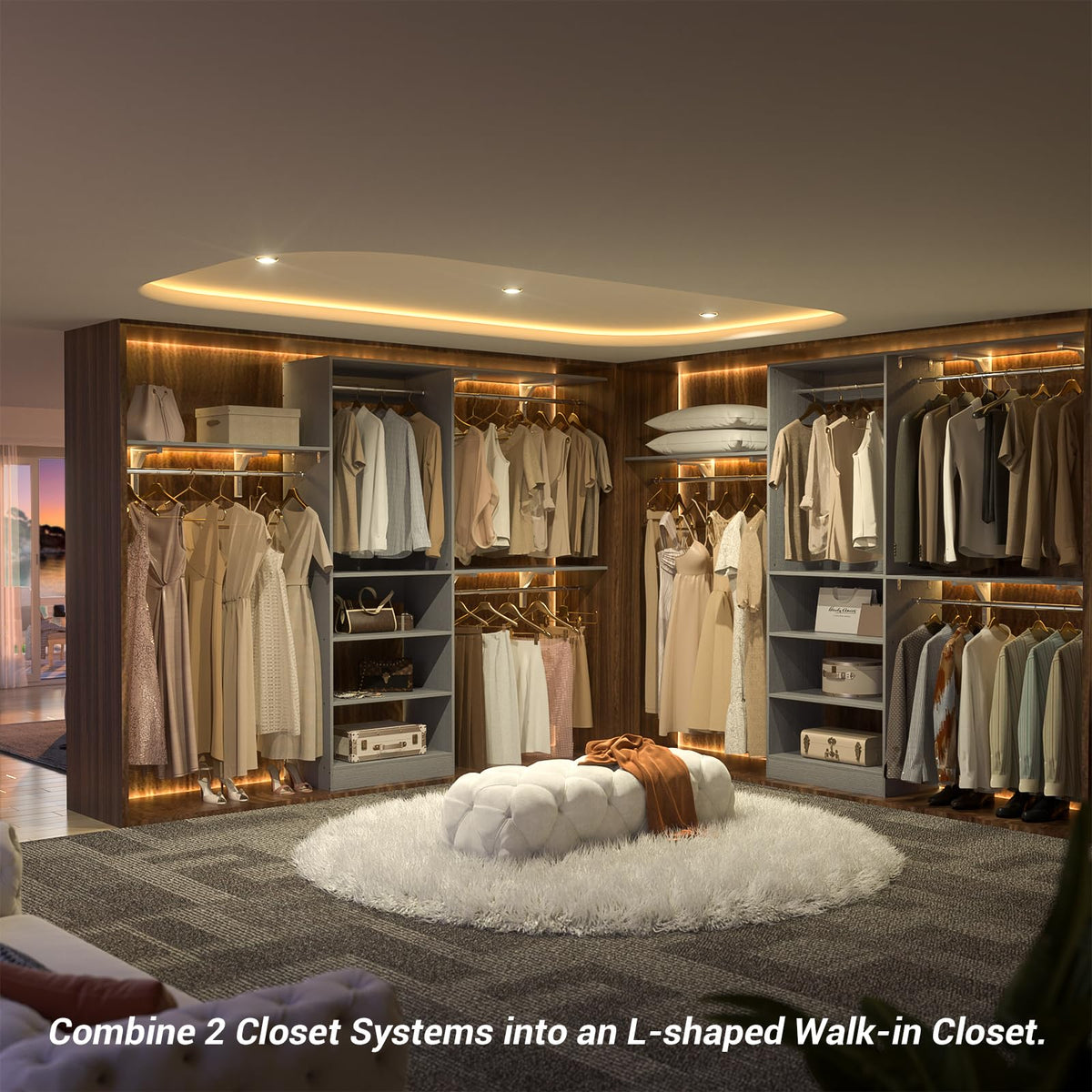8FT Closet System with 3 Wooden Storage Shelves