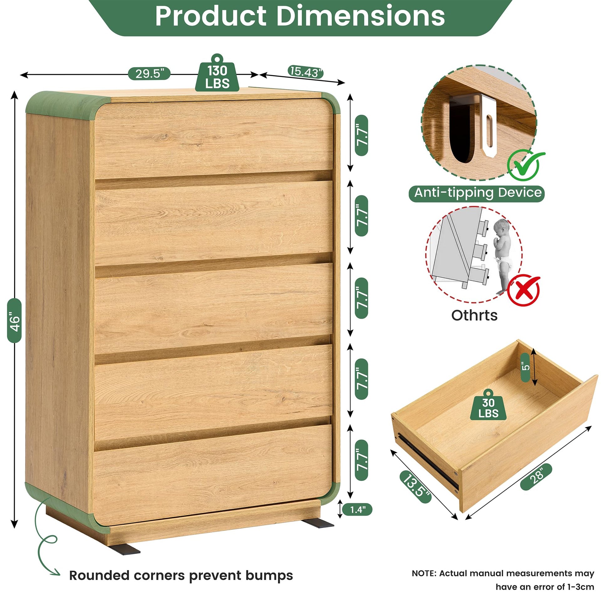 Natural 5 Drawer Dresser