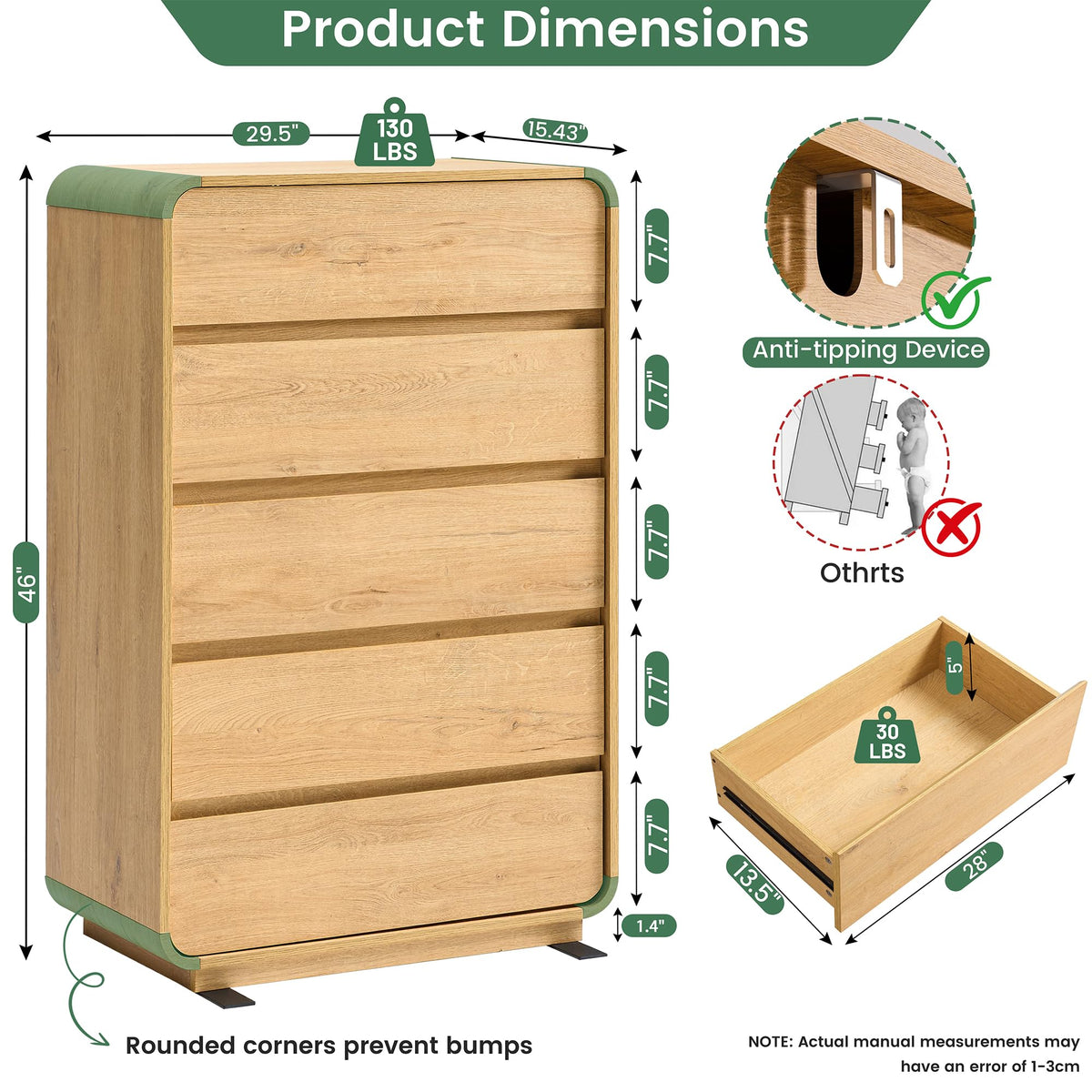 Natural 5 Drawer Dresser