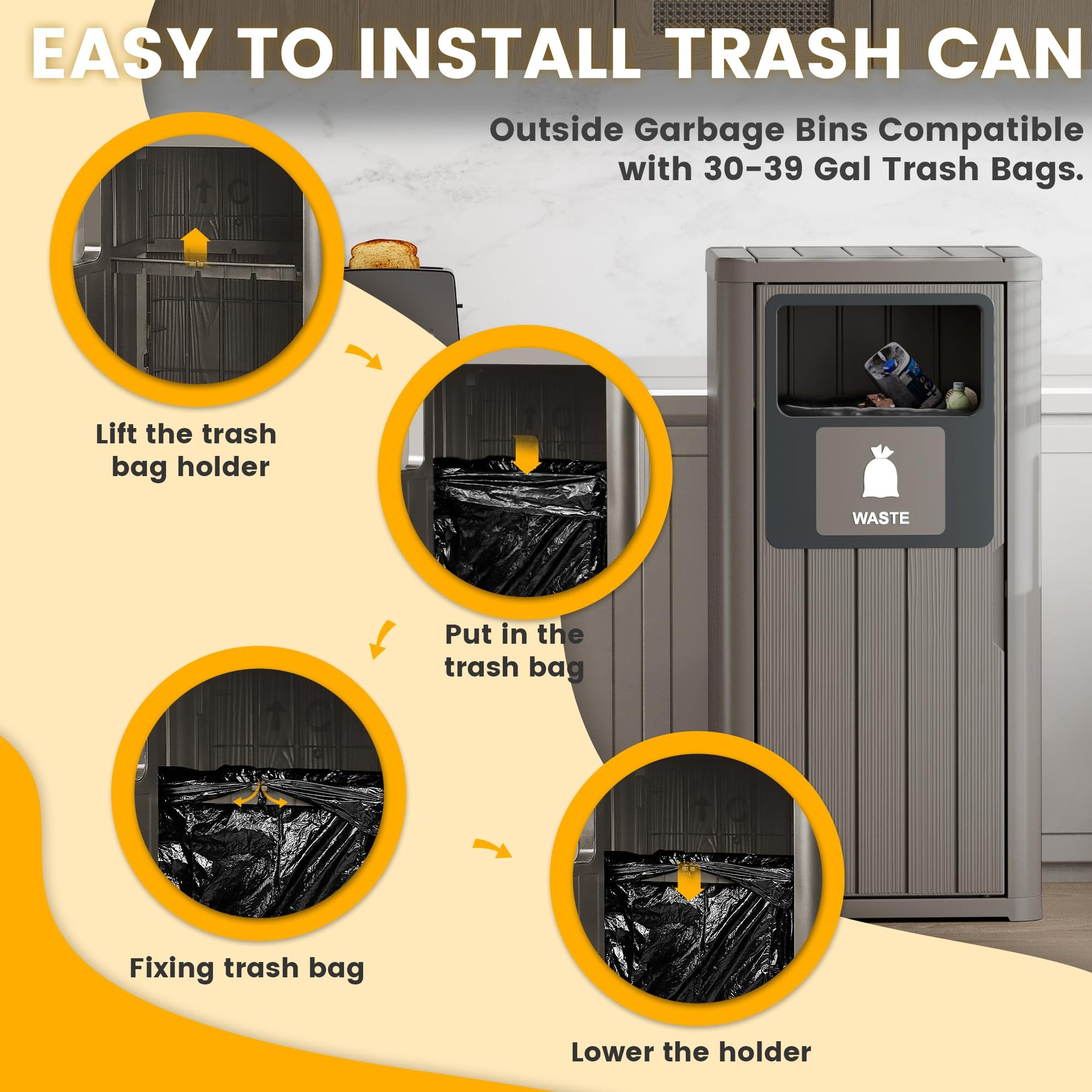 Outdoor Trash Can Waterproof Resin Patio Garbage Can for Outdoor Trash Bin for Patio
