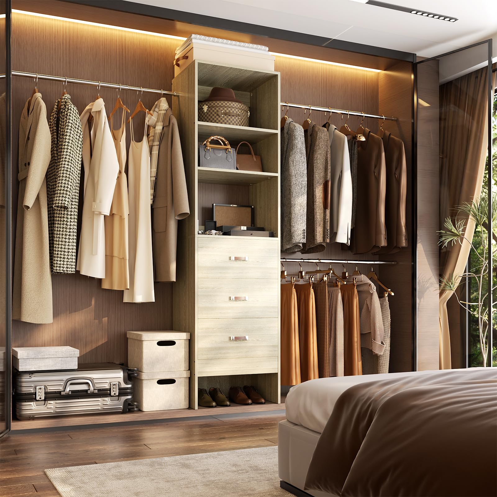 96'' Closet Organizer System with 3 Hanging Rods