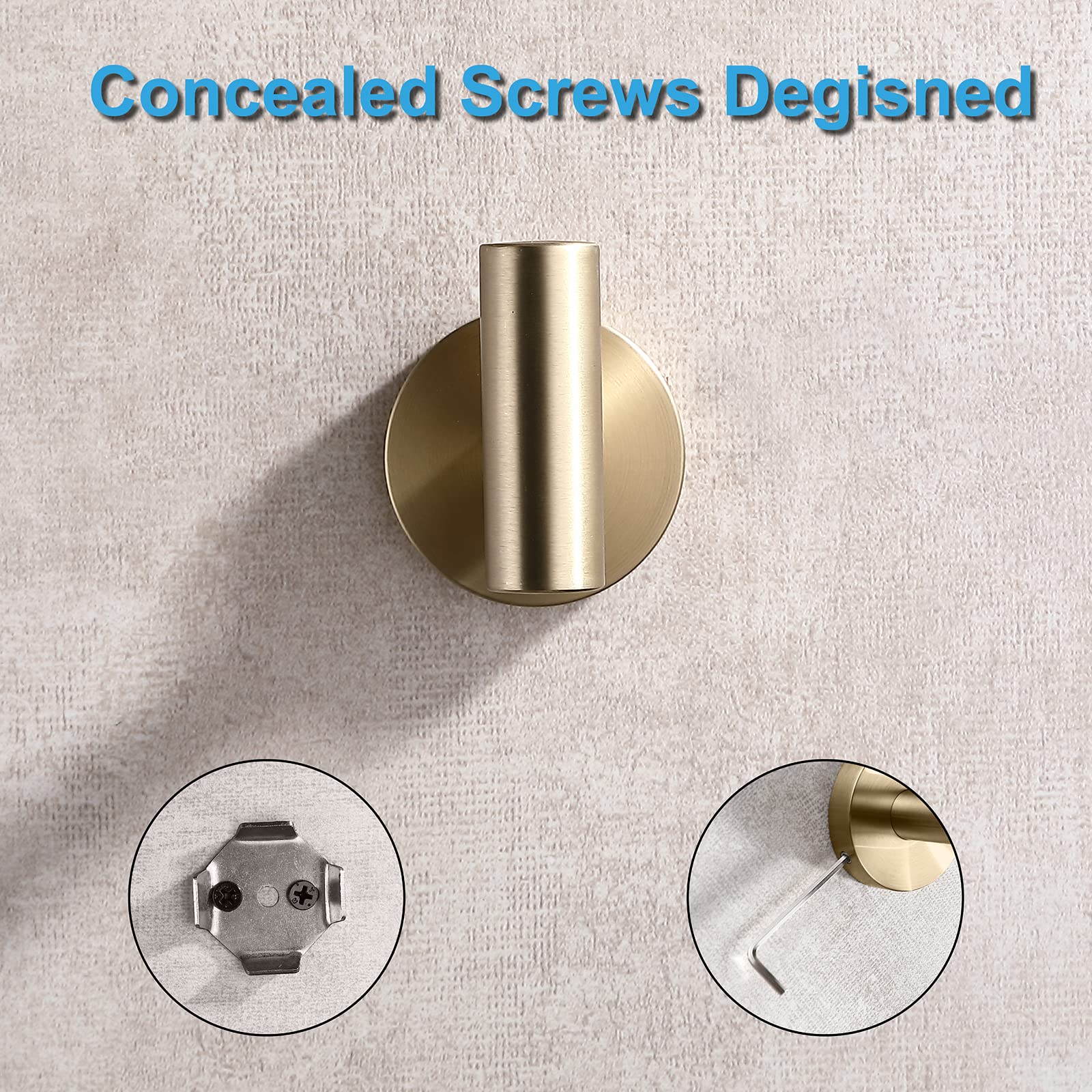 Brushed Gold Bathroom Towel Coat Hook Stainless Steel (2 Count)