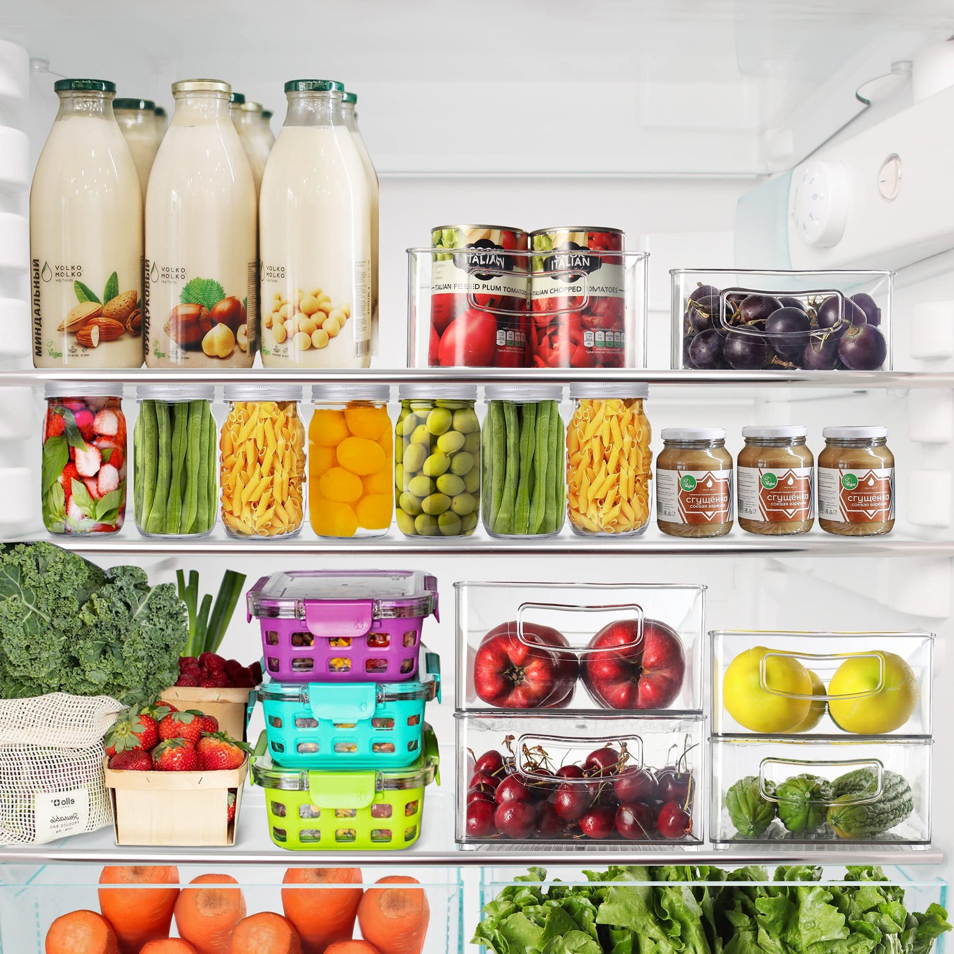 Set of 8 Clear Fridge Organizer Bins (8 Count)