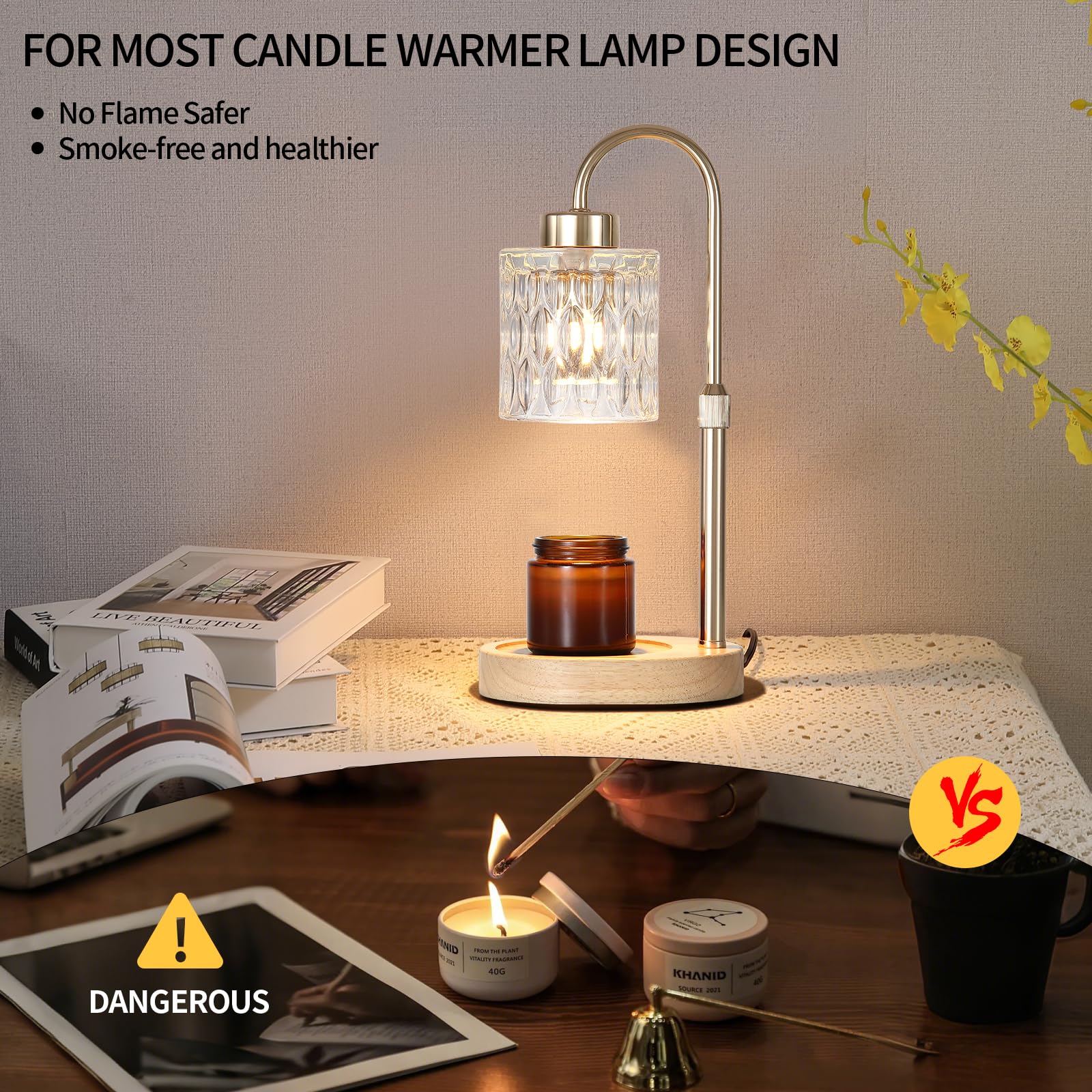 Gold Candle Warmer Lamp with Dimmer and Timer