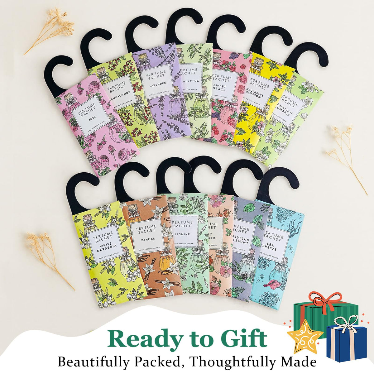 Large 12 Packs Closet Deodorizer Freshener Closet Air Freshener Home Scented Sachets Room Freshener Scents Air Freshener Closet Odor Eliminator 4 Scents Floral (12 Count)
