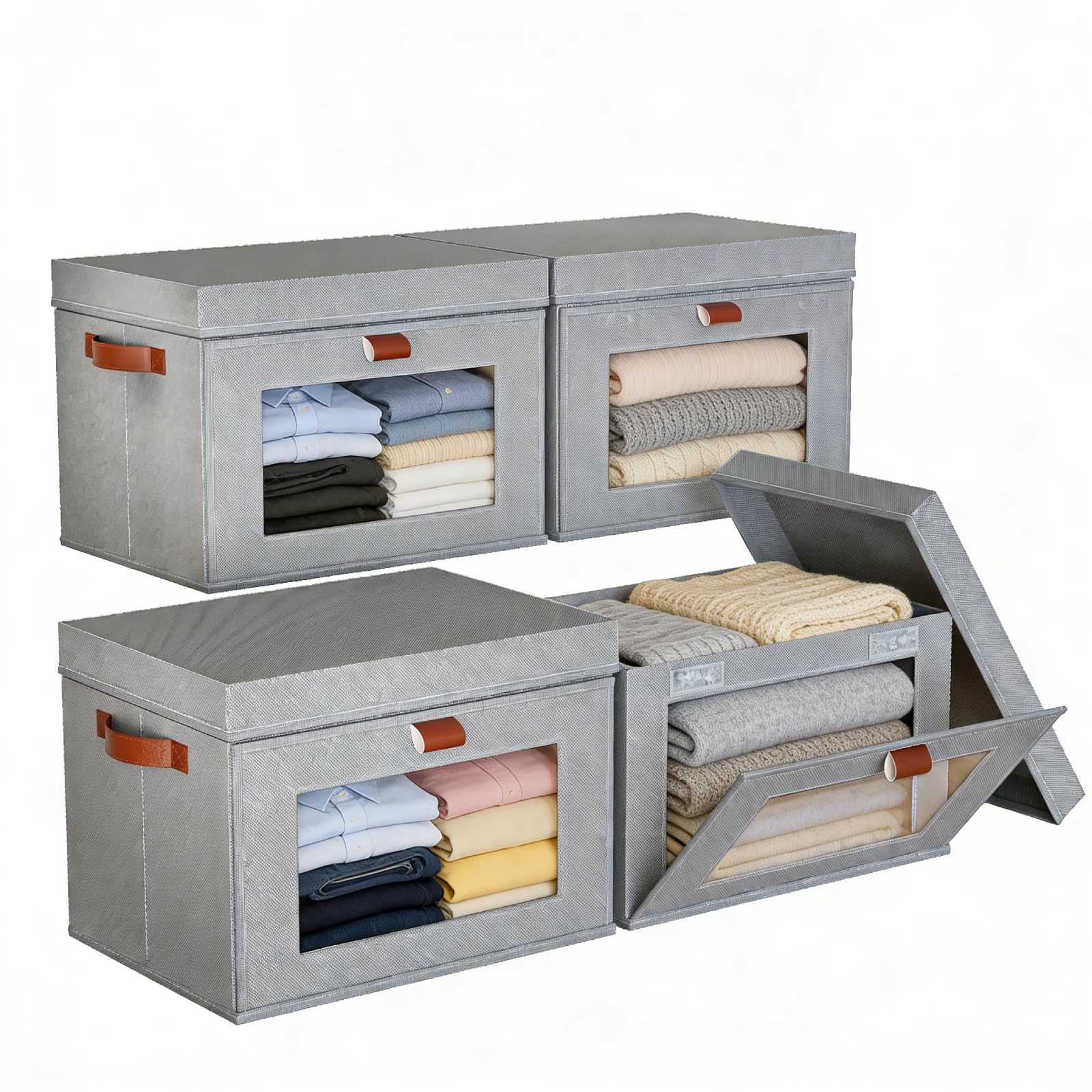 4 Pack Collapsible Stackable Storage Bins with Lids