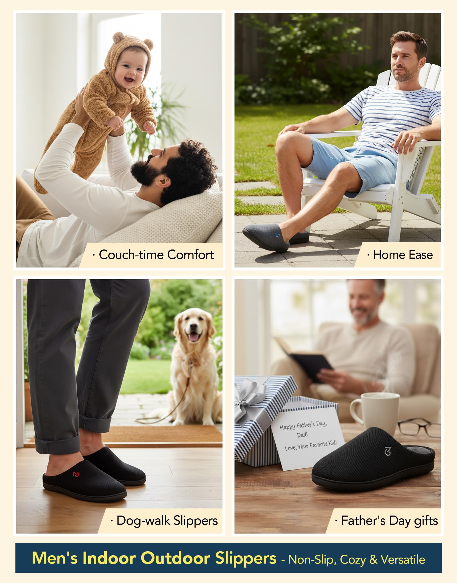 Men's Two Tone Cozy House Slippers Muted Black Gray