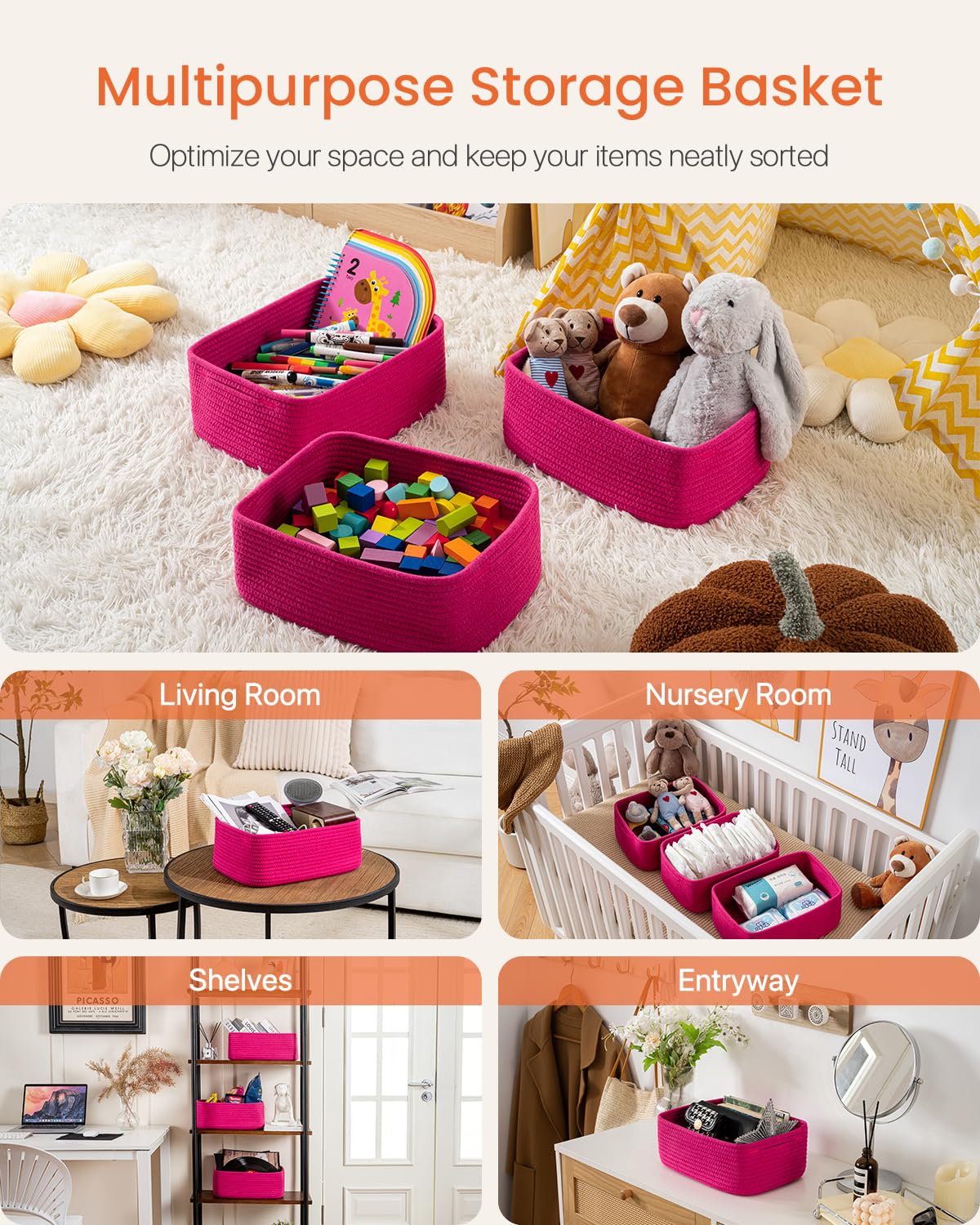 Small Woven Storage Basket for Organizing (3 Count)