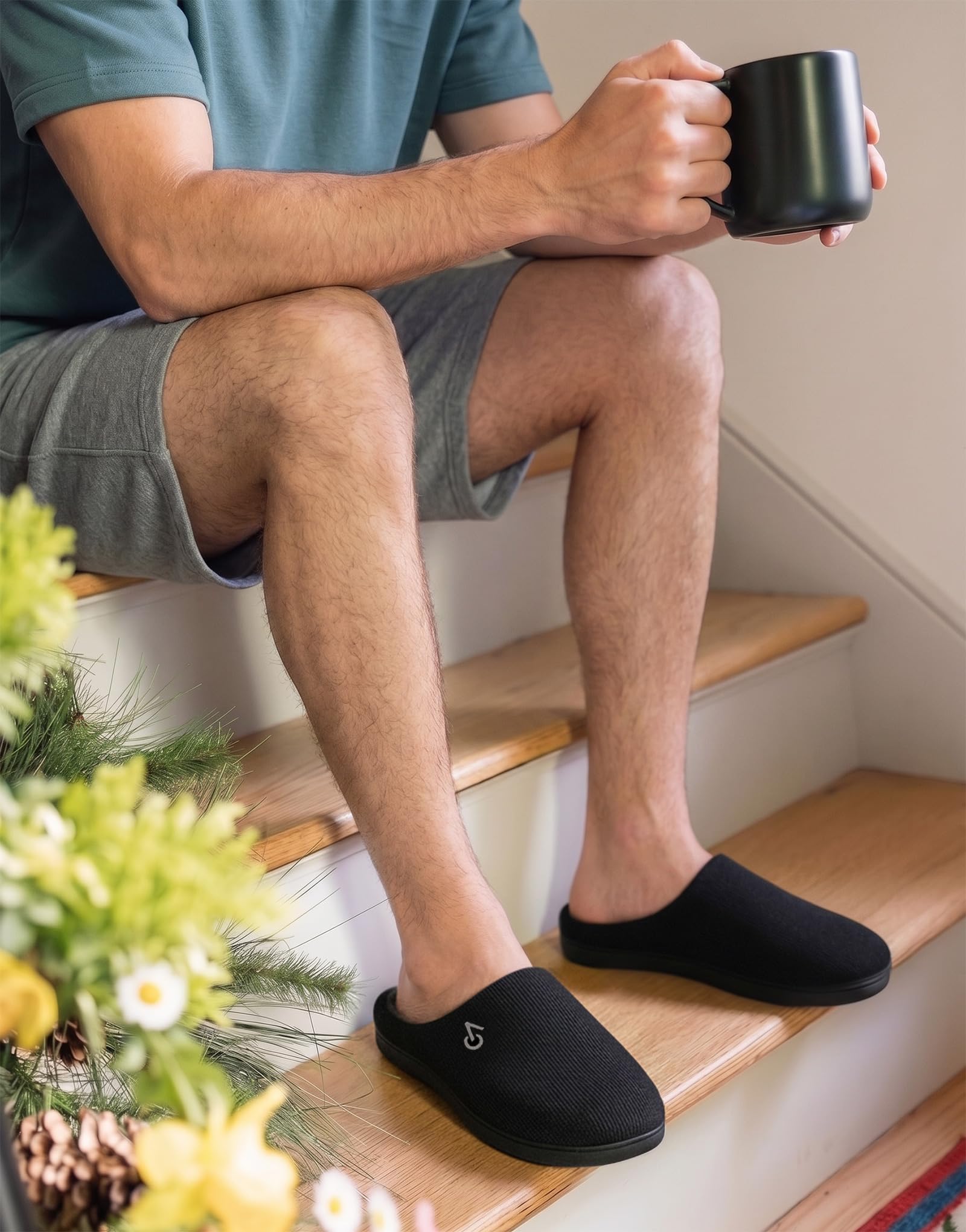 Men's Two Tone Cozy House Slippers Muted Black Gray
