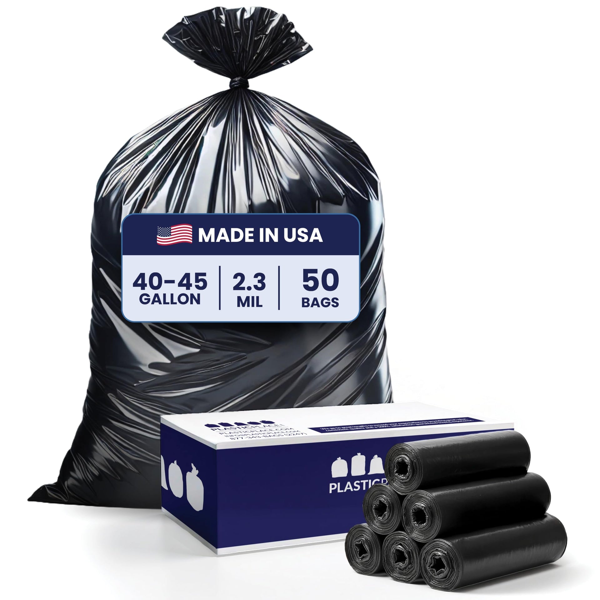40 45 Gallon Trash Bags │ 2.3 Mil │ Black Heavy Duty Garbage Can Liners │ 40" x 46" (50 Count)