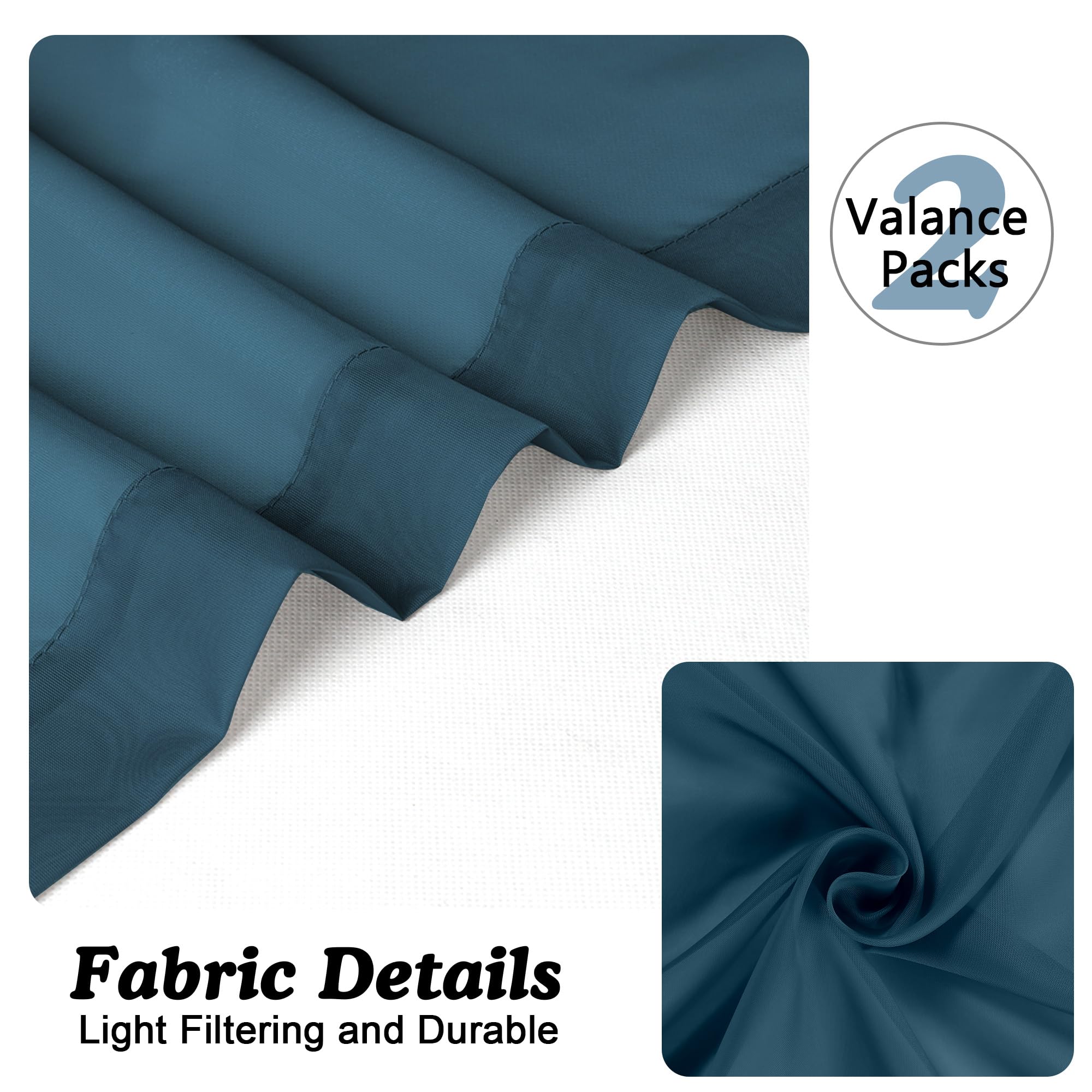Stone Blue Sheer Valances for Windows 2 Pack (2 Count)
