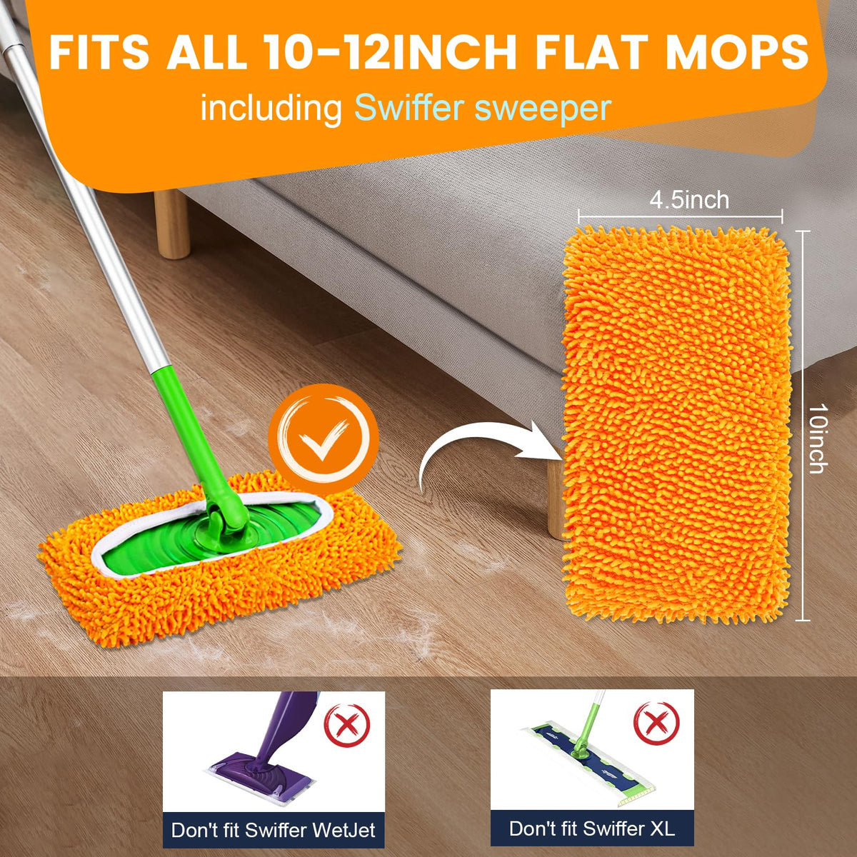 6Pcs Reusable Microfiber Mop Pads Compatible with Sweeper Mop (6 Count)