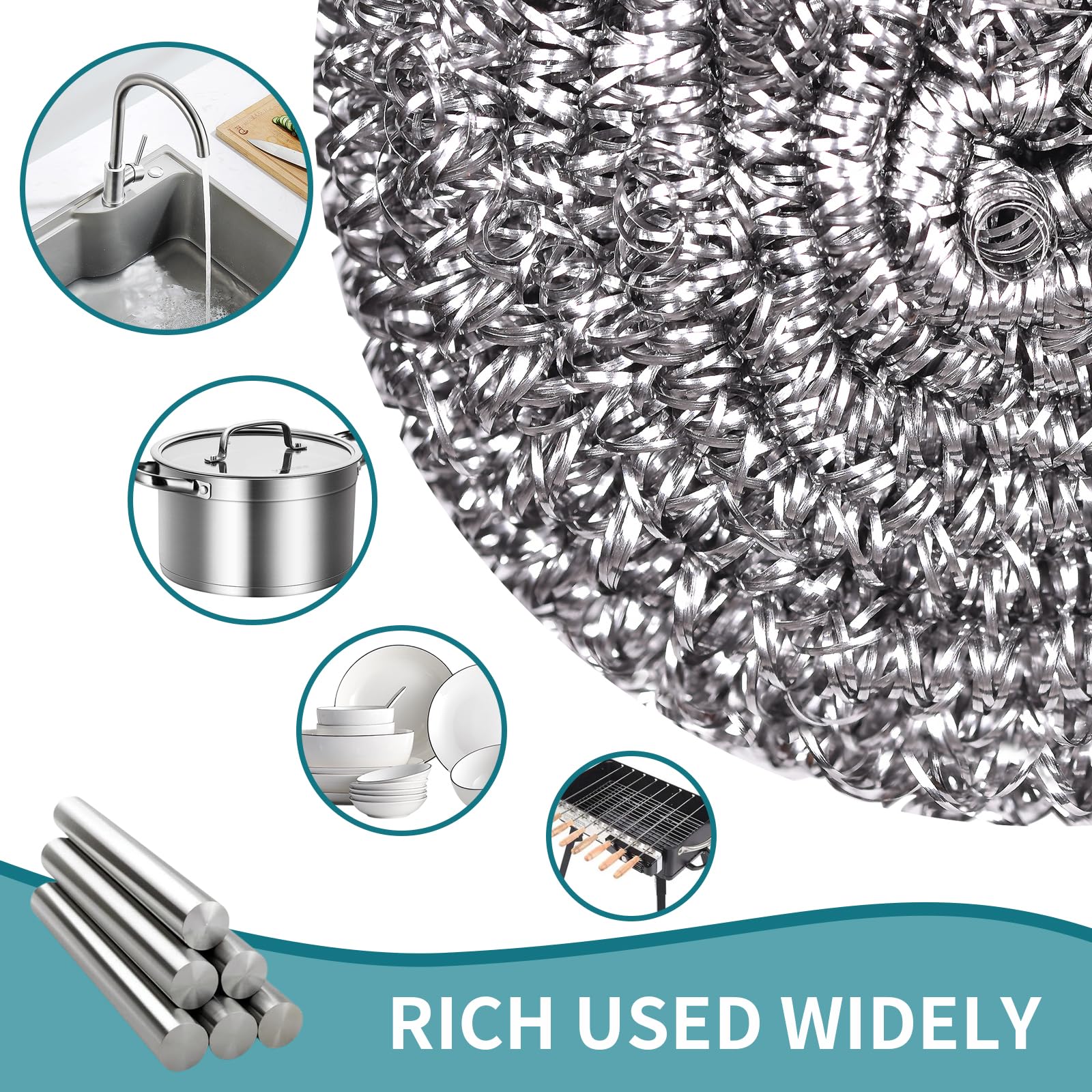 Stainless Steel Scourer Heavy Duty Scrubber Pads Steel Wool Pack of 6 (6 Count)