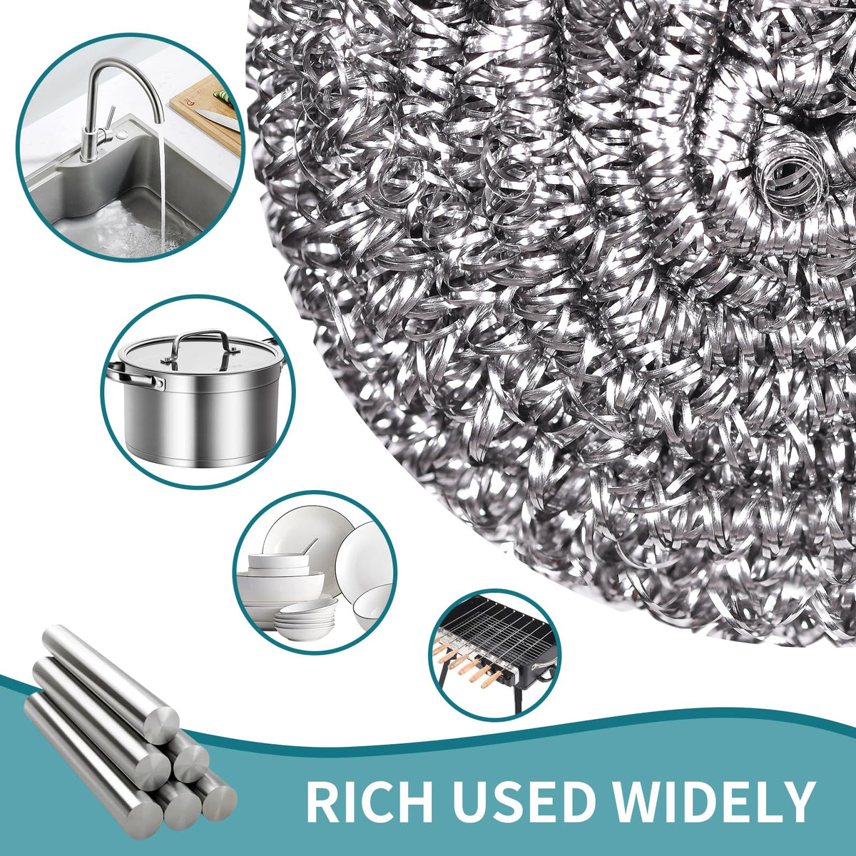 Stainless Steel Scourer Heavy Duty Scrubber Pads Steel Wool Pack of 6 (6 Count)