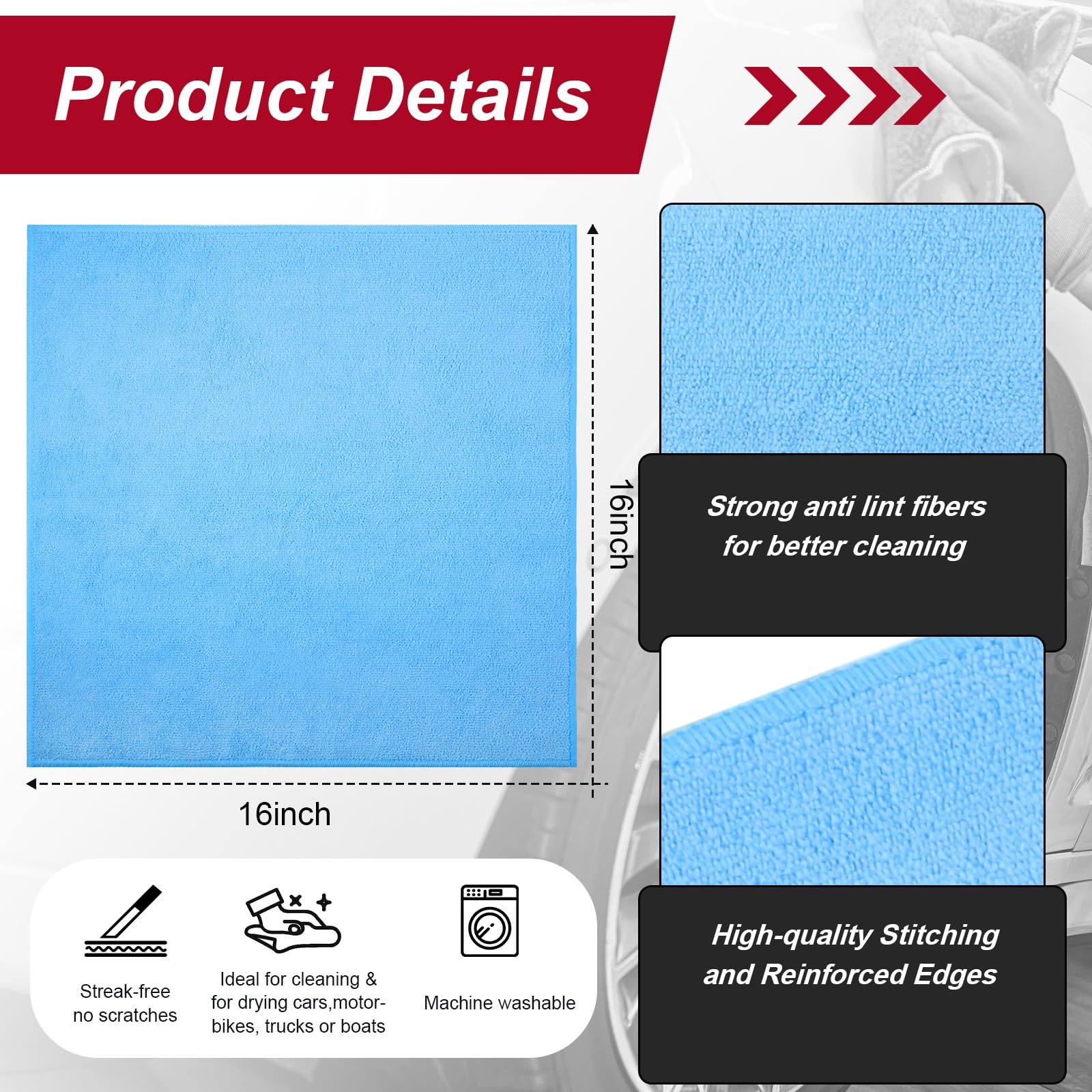 200 Pcs Microfiber Cleaning Cloth 16x16 Inch Microfiber Towels for Car Ultra Absorbent Cleaning Rags Reusable Lint Free Streak Free Detailing Towel for Car Washing Drying Dusting (200 Count)