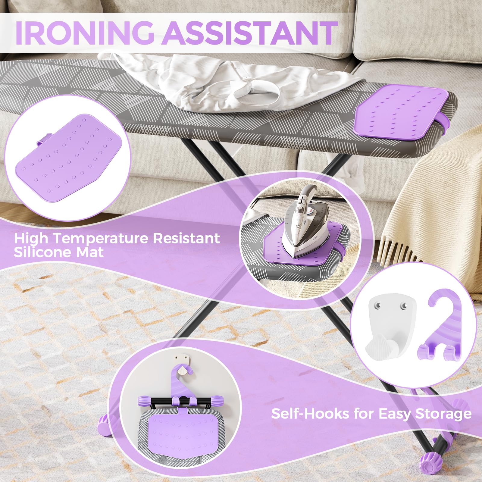 Foldable 7 Level Heigh Adjustable Ironing Board with Iron Rest