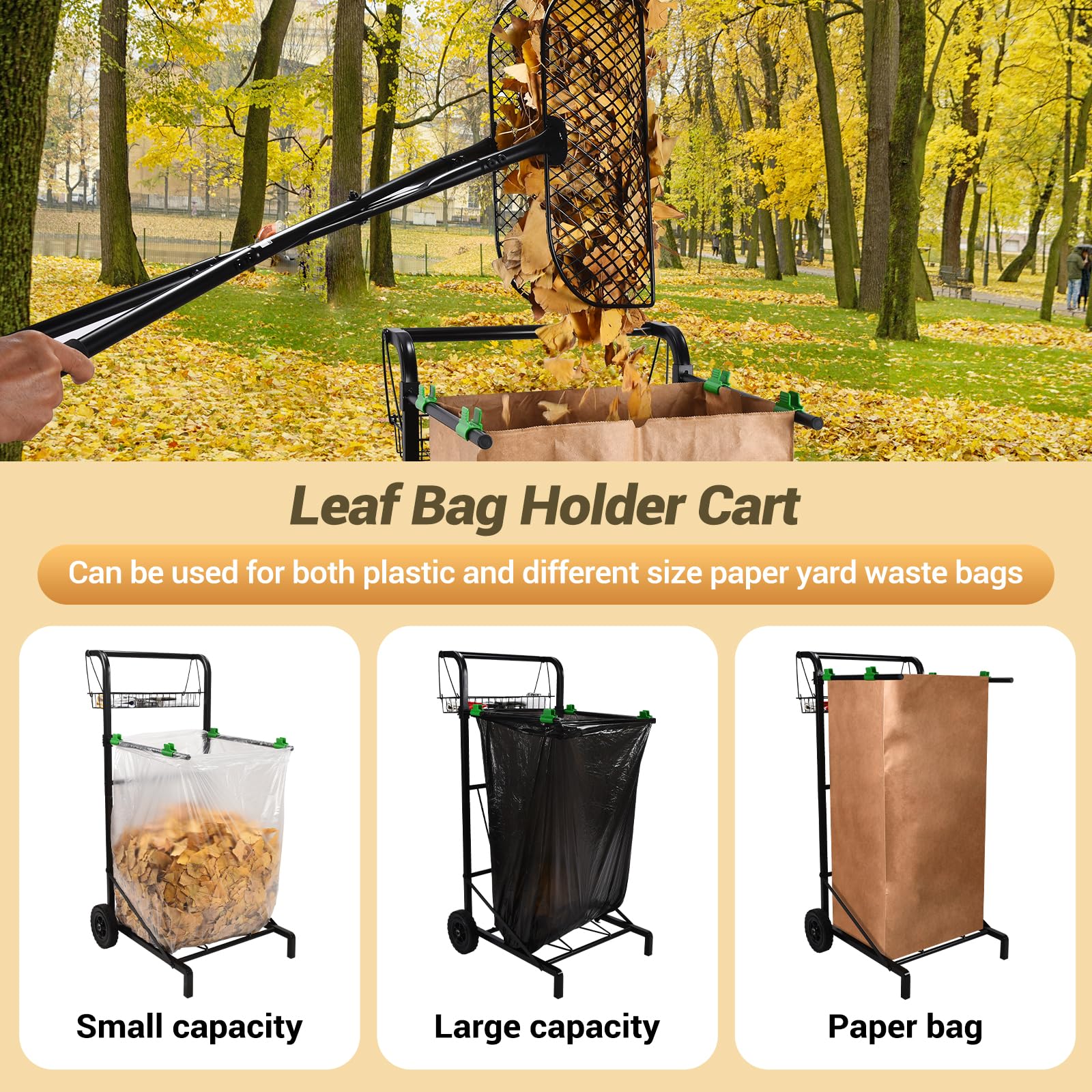 Mobile Trash Bag Holder with Storage Basket and Ergonomic Handle