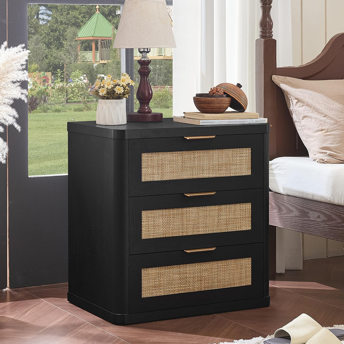 Rattan 23" Nightstands Set of 2 with Drawers for Bedroom (2 Count)