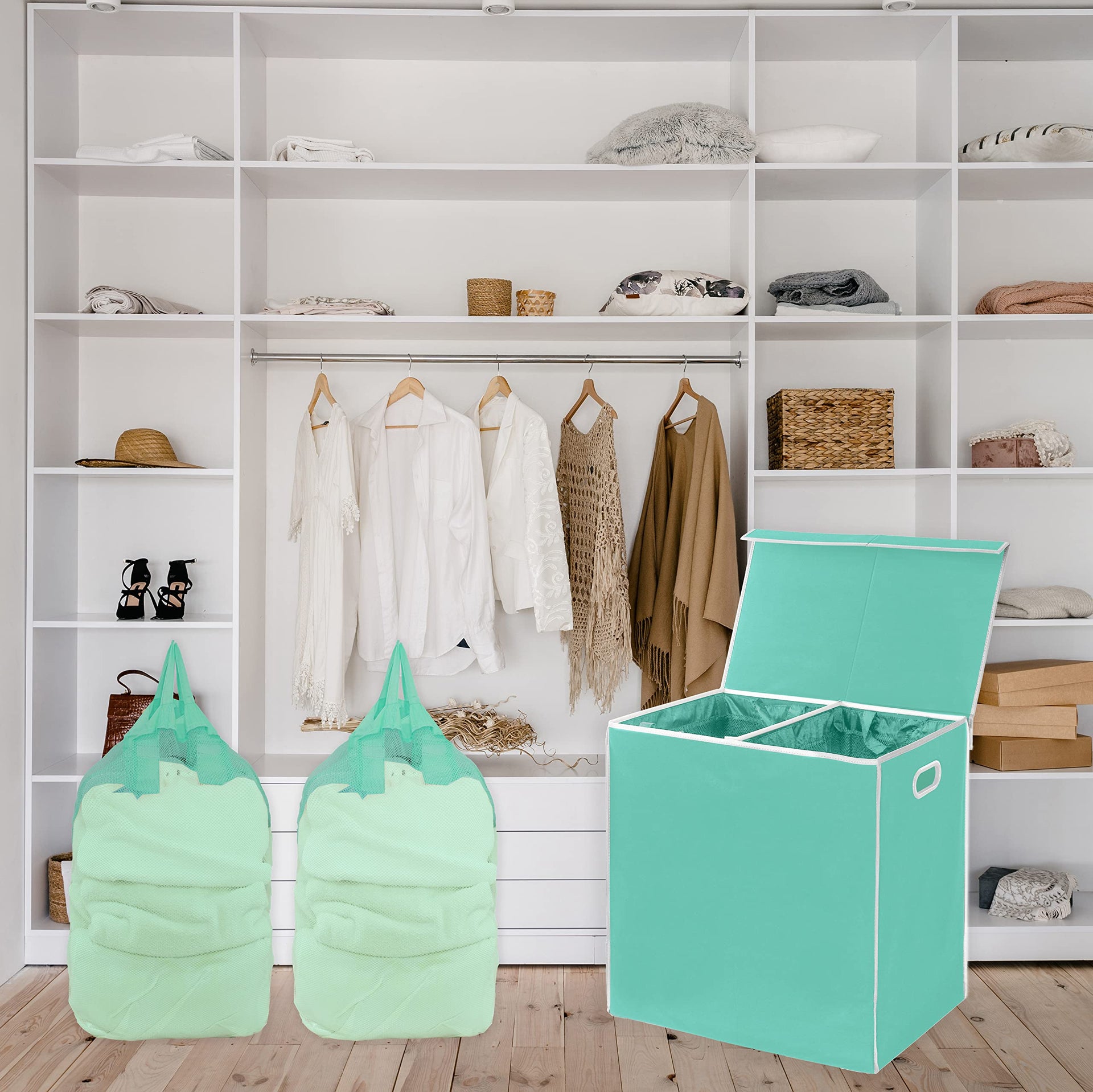 Double Laundry Hamper with Lid & Removable Bags