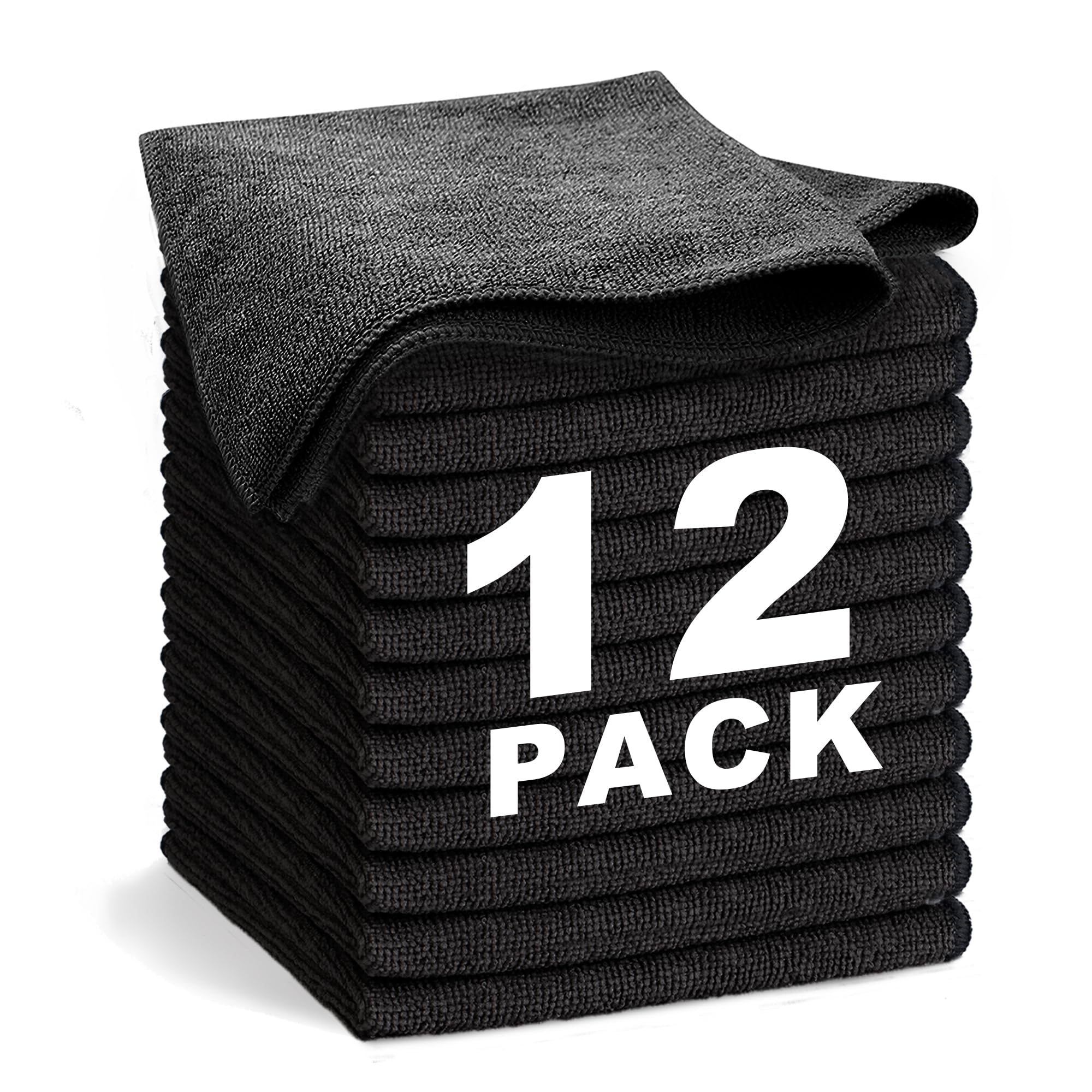 Black Microfiber Cleaning Cloth 13"x13" (12 Count) - ModHome Supplies