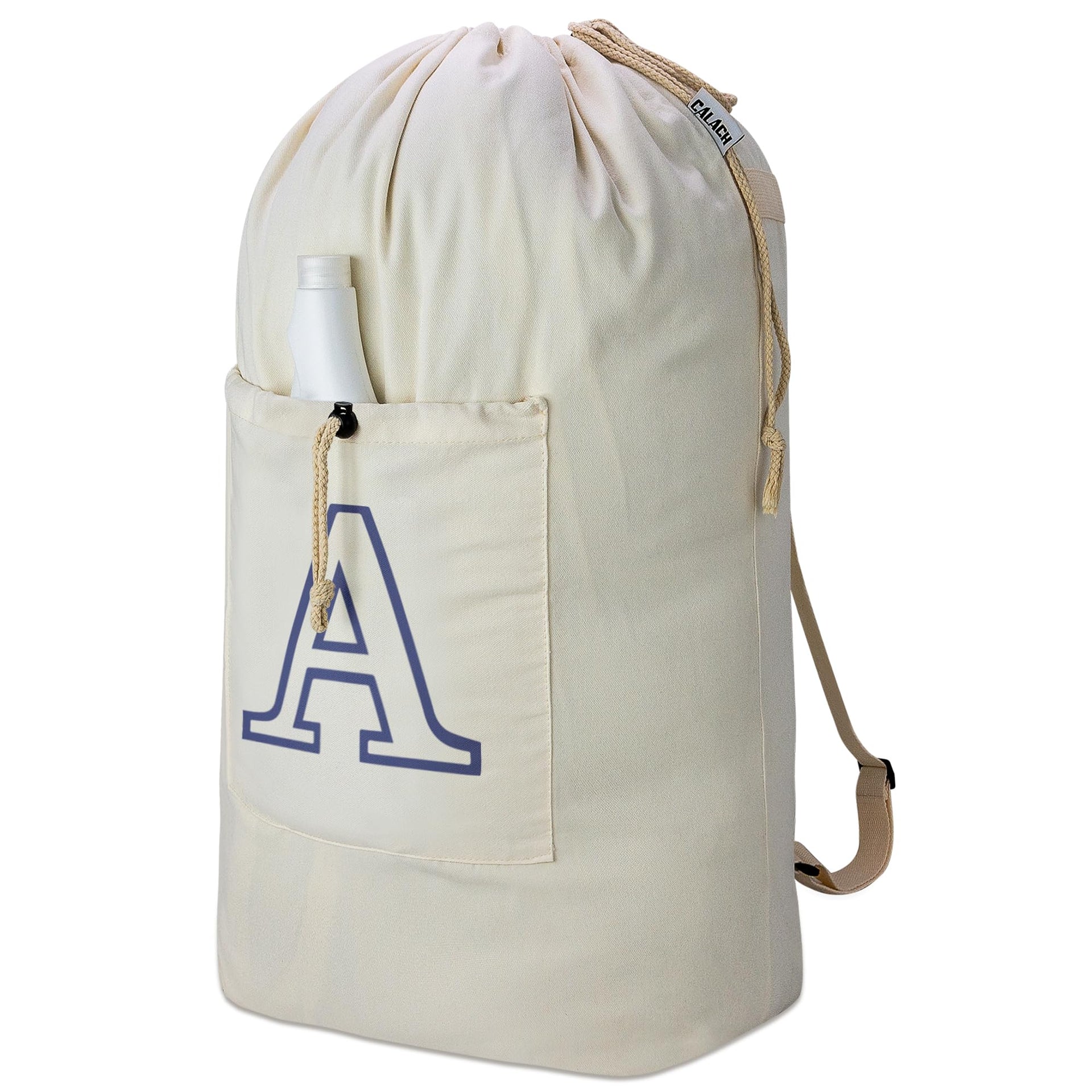 Laundry Bag Backpack Personalized Initial Design Canvas Laundry Bag with Straps & Drawstring Closure Dirty Cloth Hamper Bag for College