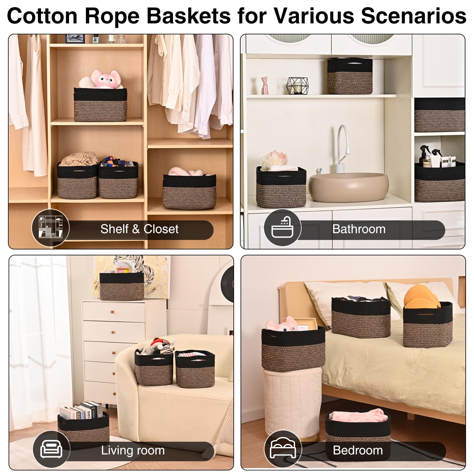 Small Storage Baskets for Organizing Shelves (4 Count)