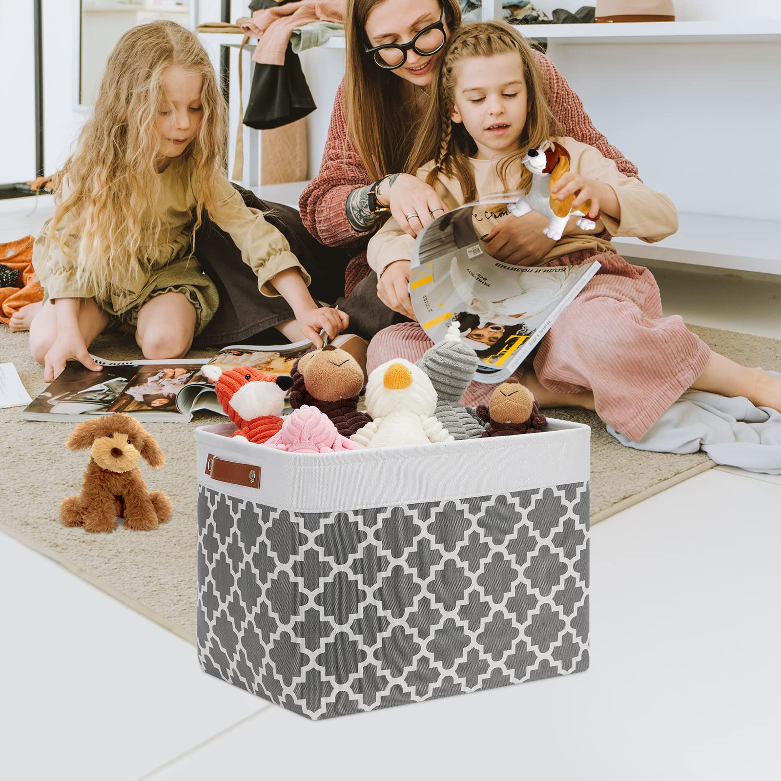 Foldable Nursery Storage Baskets Canvas Storage Bins for Organizing 2 Pack Collapsible Home Organizer With Leather Handles (2 Count)