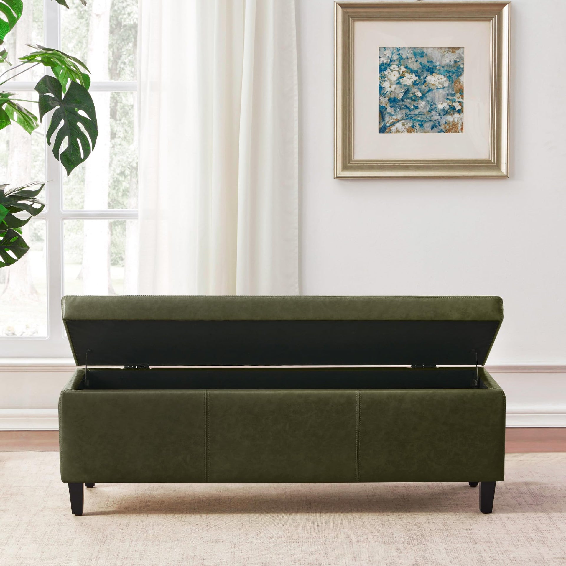 Storage Ottoman Bench 50.3" Faux Leather Upholstered End of Bed Bench