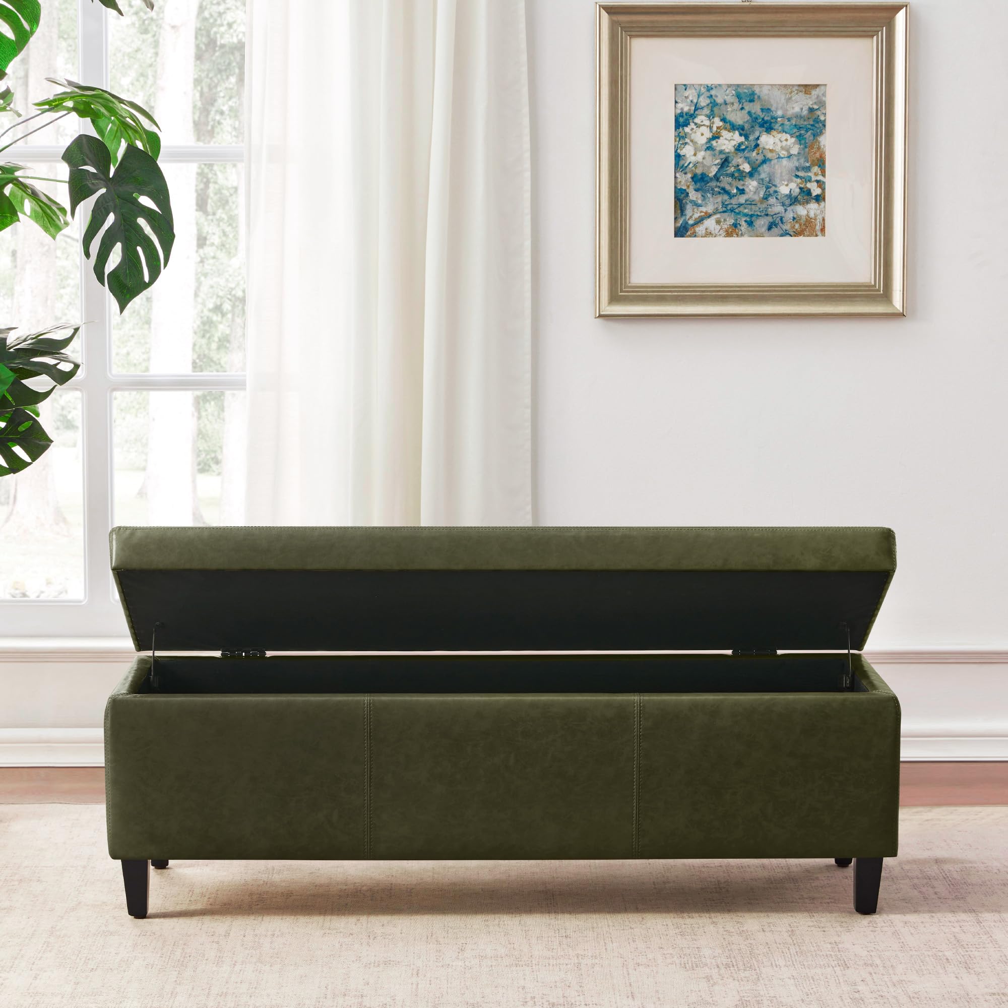 Storage Ottoman Bench 50.3" Faux Leather Upholstered End of Bed Bench