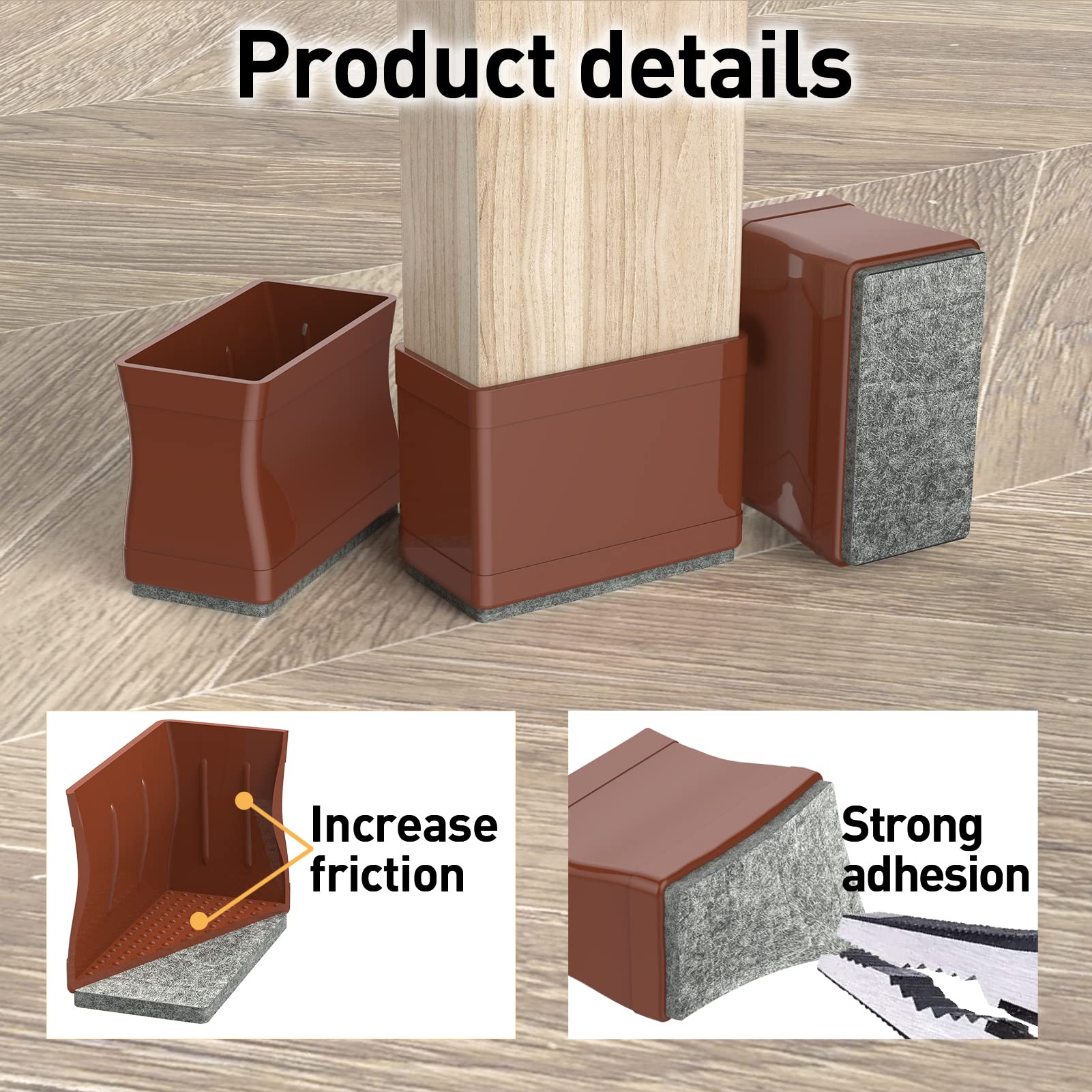 1" x 1.75" Rectangle Chair Leg Floor Protectors for Hardwood Floors Silicone Covers to Protect Wood Tile Floors Felt Pads Furniture Leg Caps Reduce Noise.Easy to Move.16 PCS Brown. (16 Count)