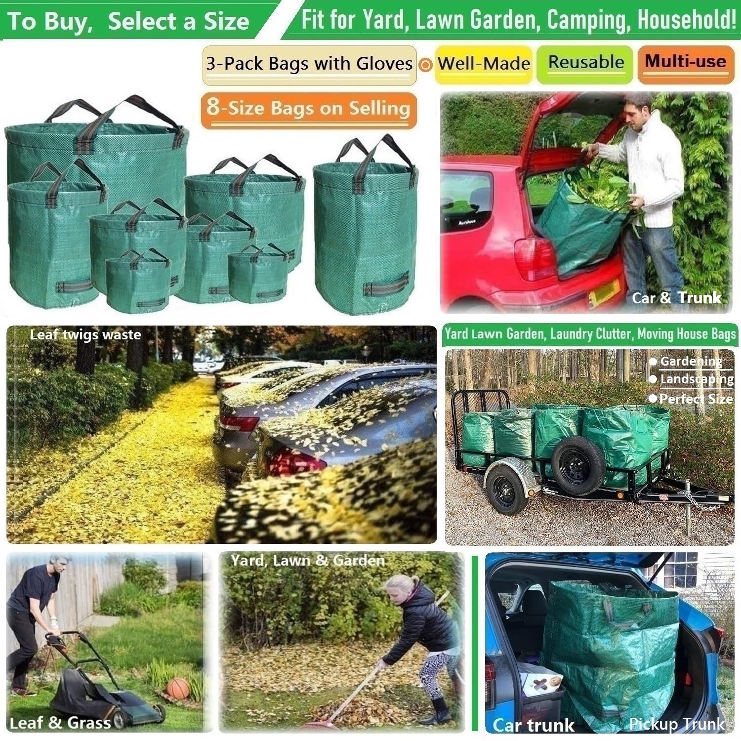 Standard 3 Pack 32 Gallon Lawn Garden Bags (3 Count)