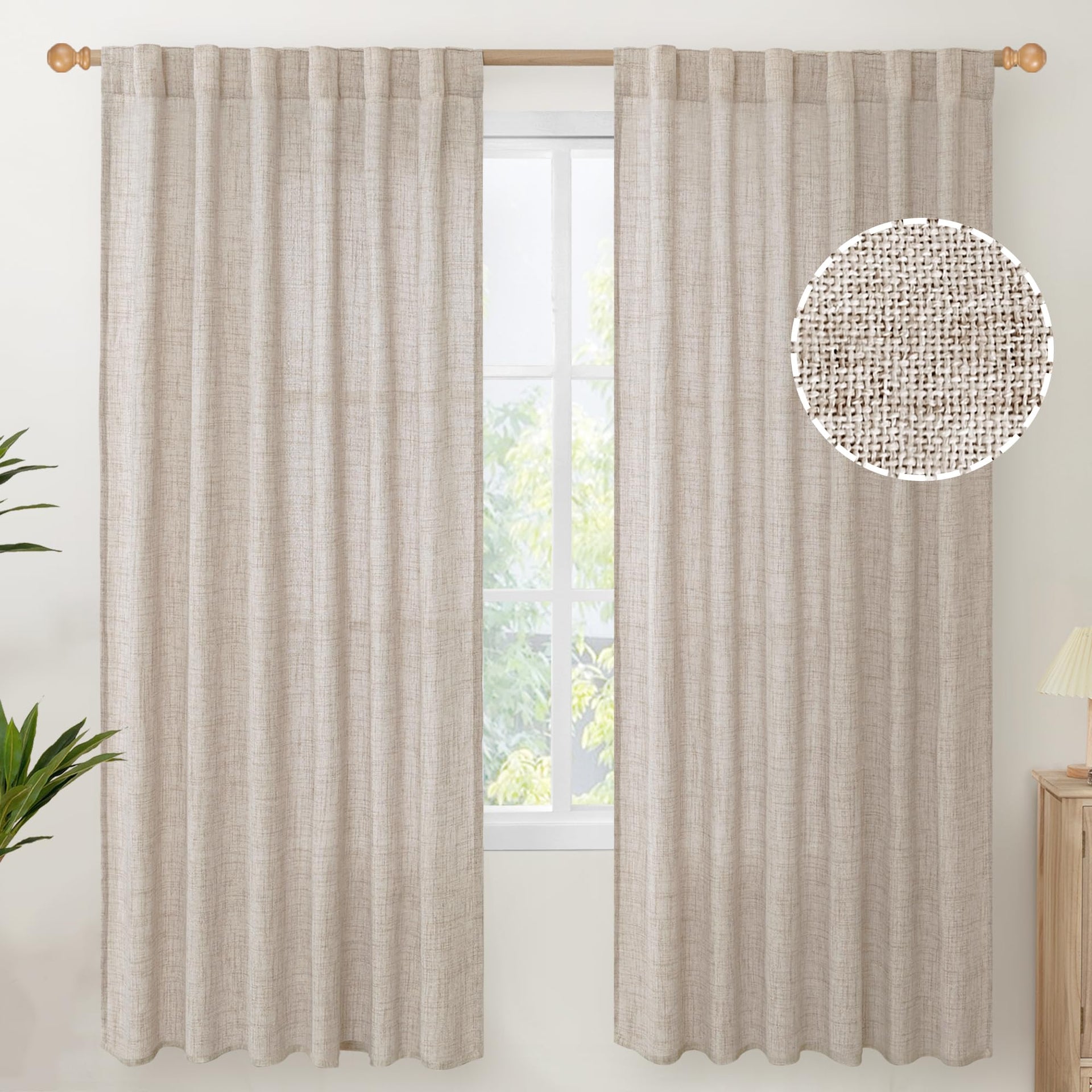 Linen Semi Sheer Curtains 72 Inch Length (2 Count)