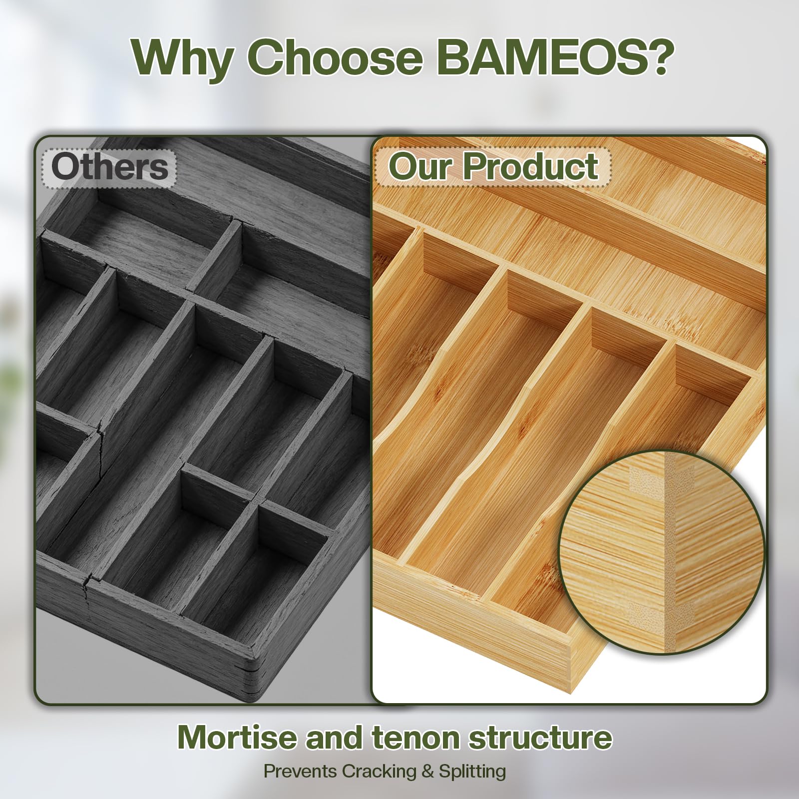 Bamboo Flatware Organizer 16.5×12.8