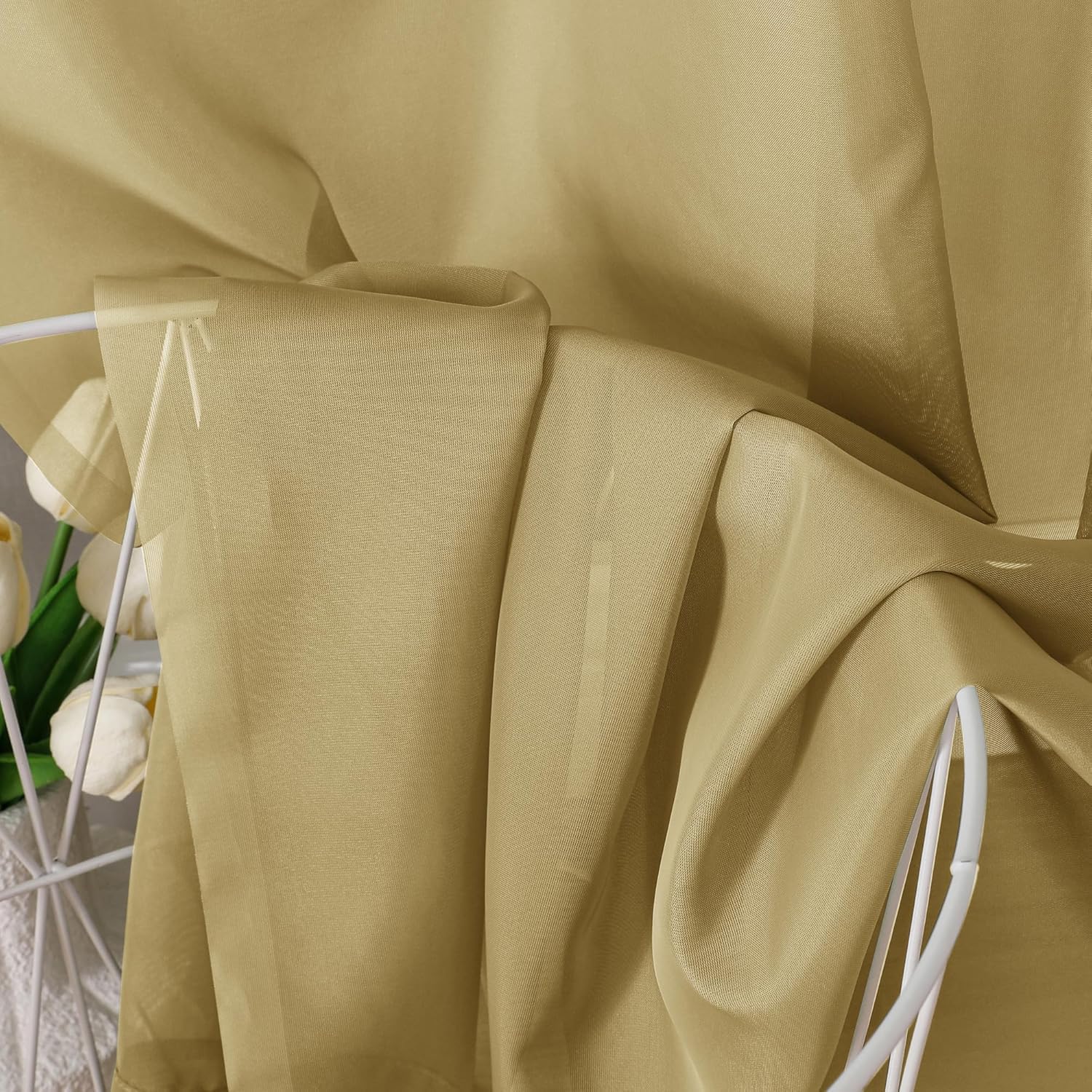 Gold Sheer Curtains 54 Inch Long 2 Panels Set (2 Count)