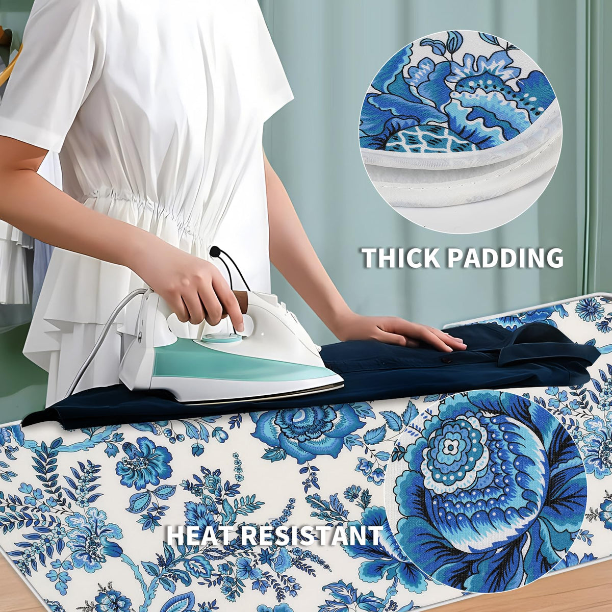 Ironing Mat Iron Anywhere Portable Ironing Pad with 3mm Padding for Steam Pressing on Tabletop or Bed