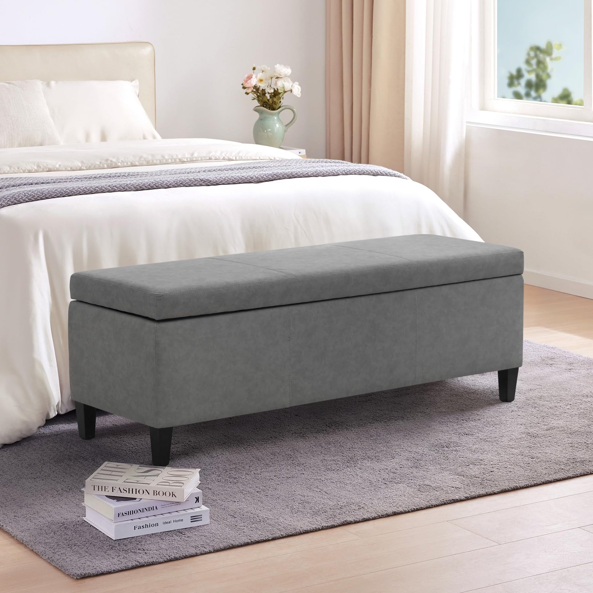 Storage Ottoman Bench 50.3" Faux Leather Upholstered End of Bed Bench